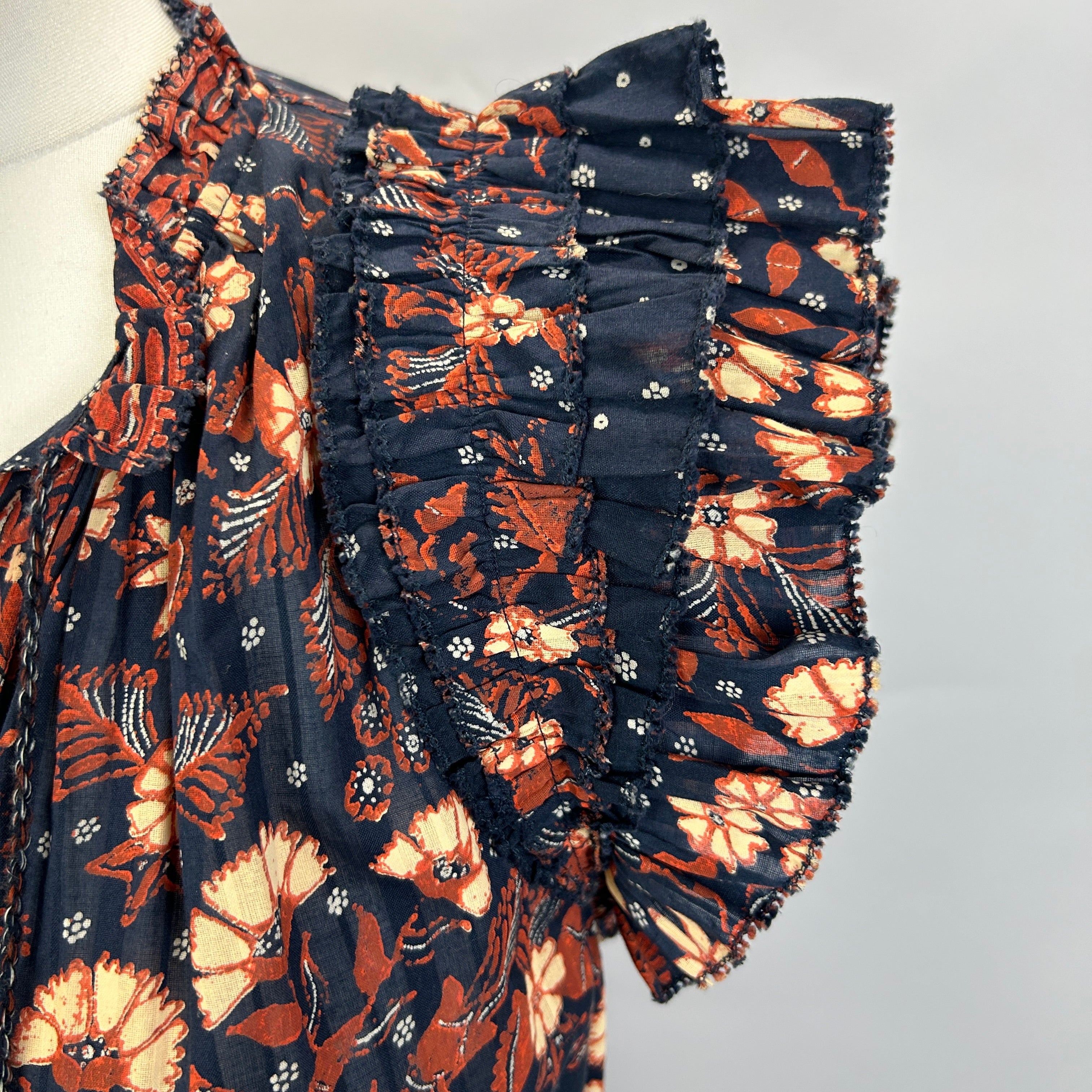 Ulla Johnson New Navy & Terracotta Batik Cotton Dress XS