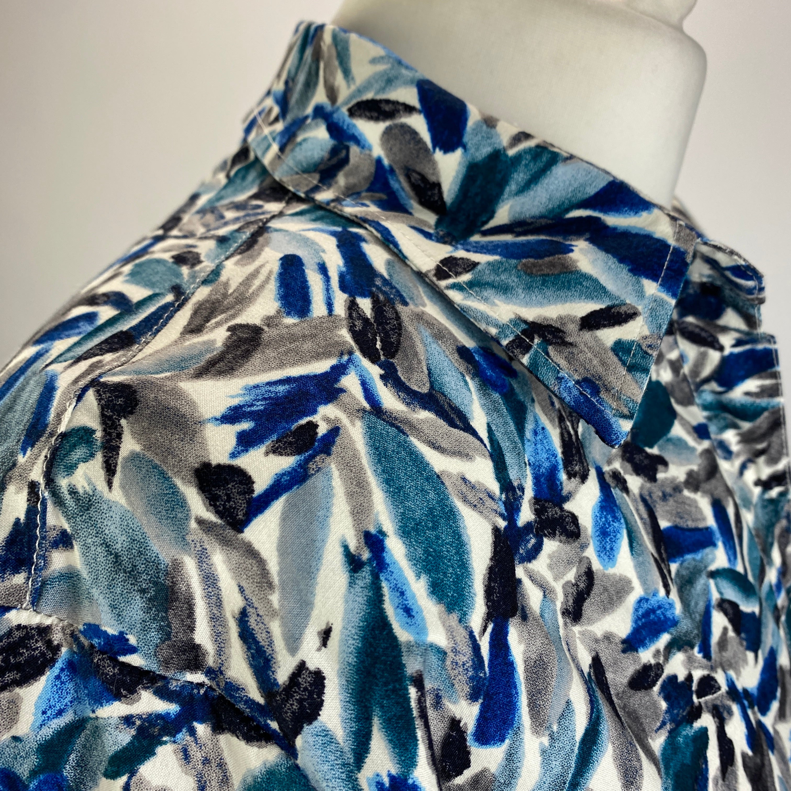 Samantha Sung £1450 Blue Teal Aster Floral Shirtdress XL Dress
