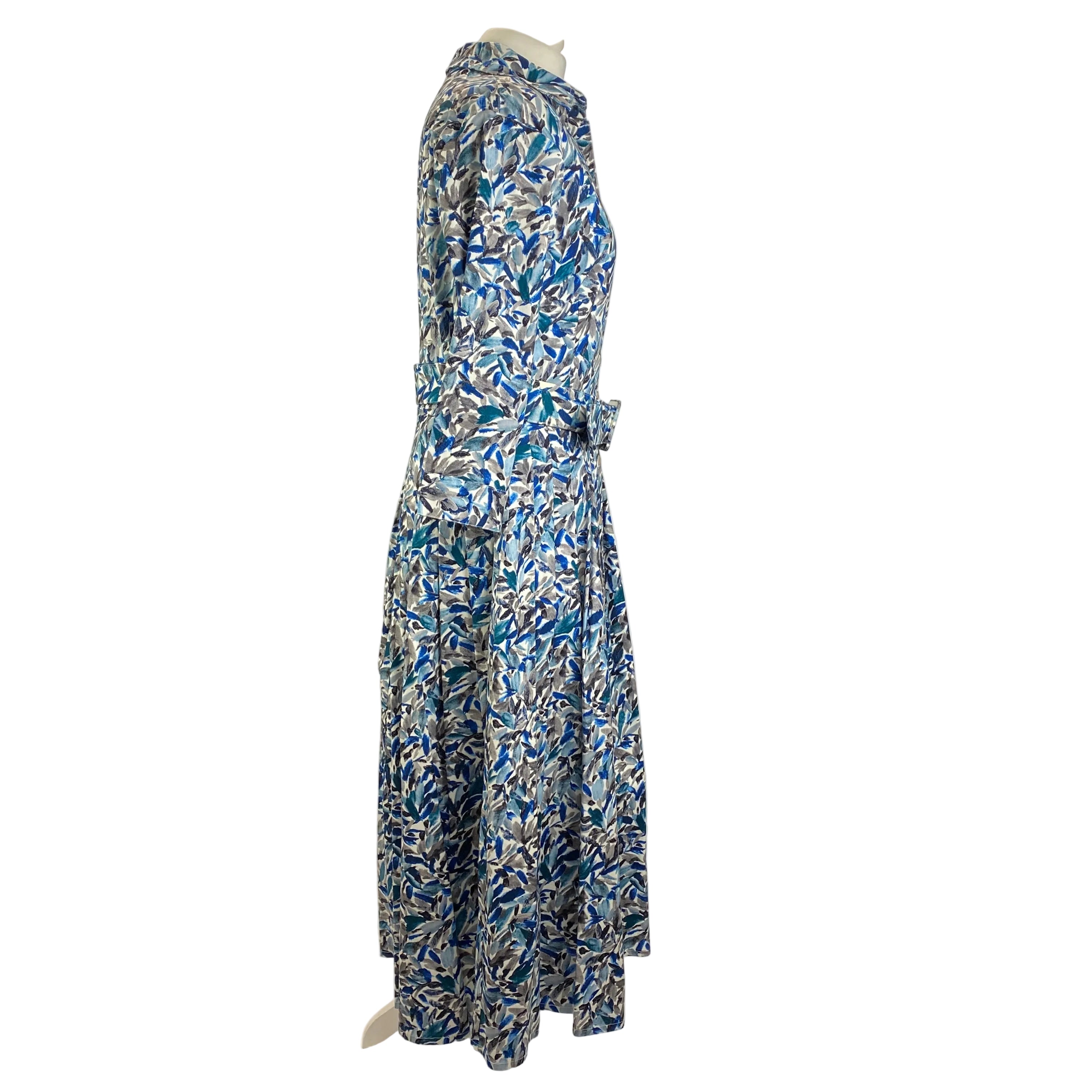 Samantha Sung £1450 Blue Teal Aster Floral Shirtdress XL Dress