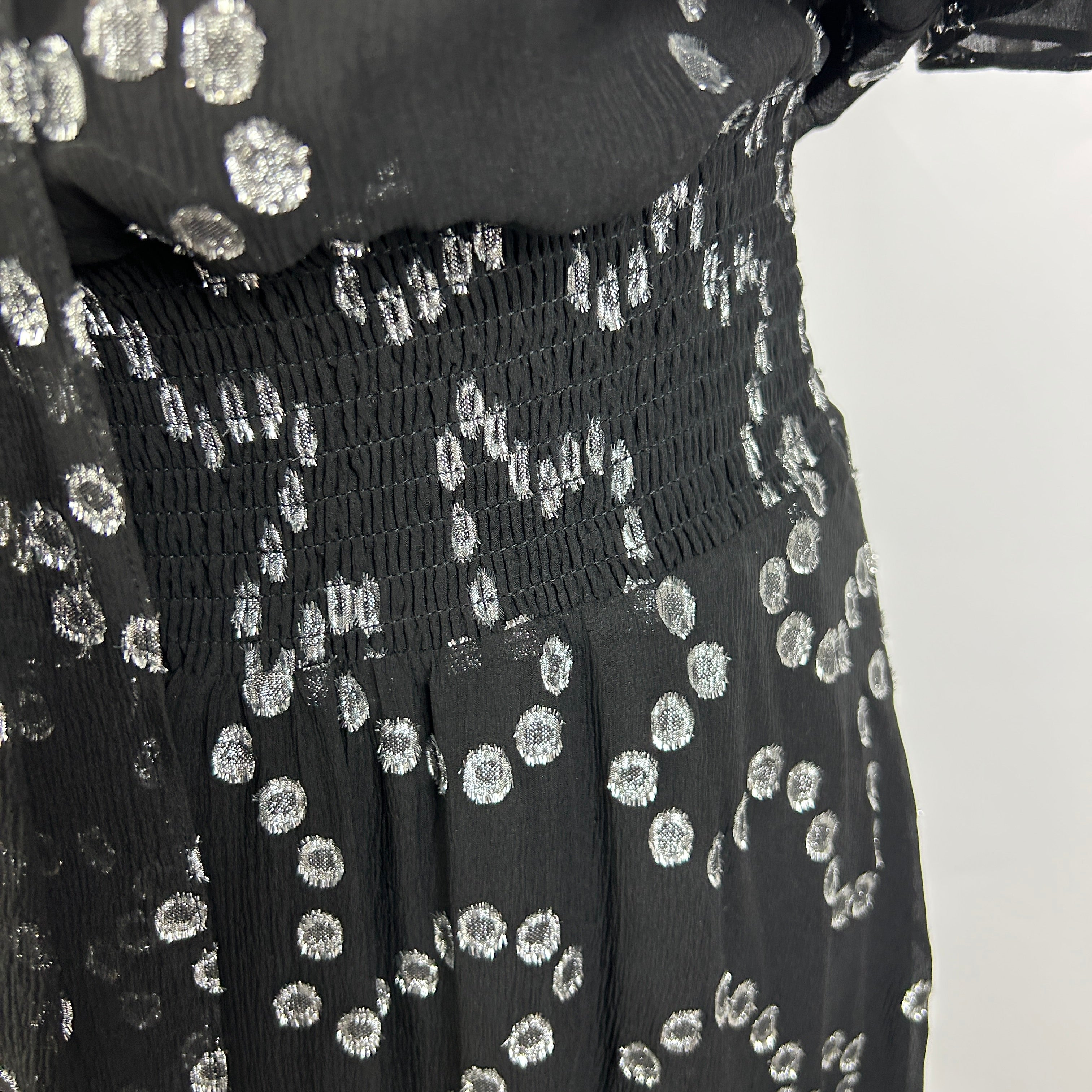 Rebecca Taylor £485 Black & Silver Silk Chiffon Maxi Dress XS/S