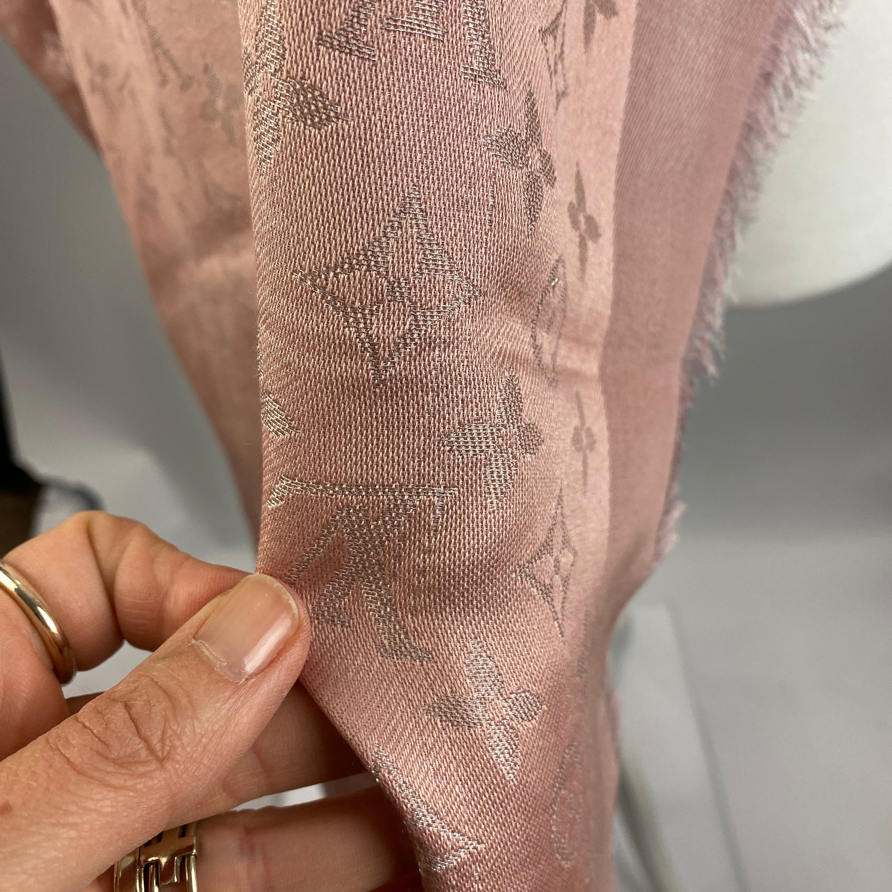 Louis Vuitton £475 Metallic Baby Pink Monogram Shawl
