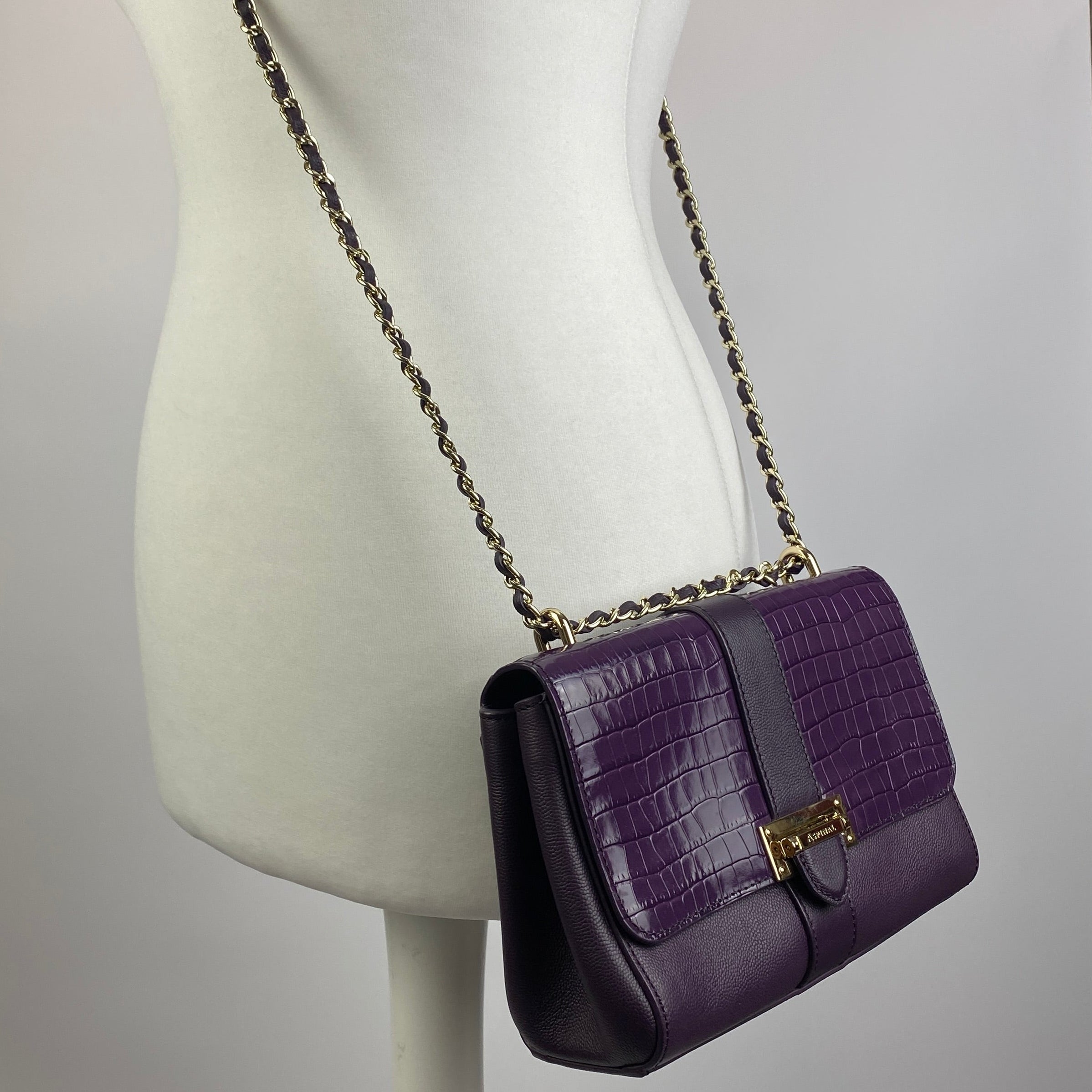 Aspinal of London New £495 Purple Medium Lottie Shoulderbag
