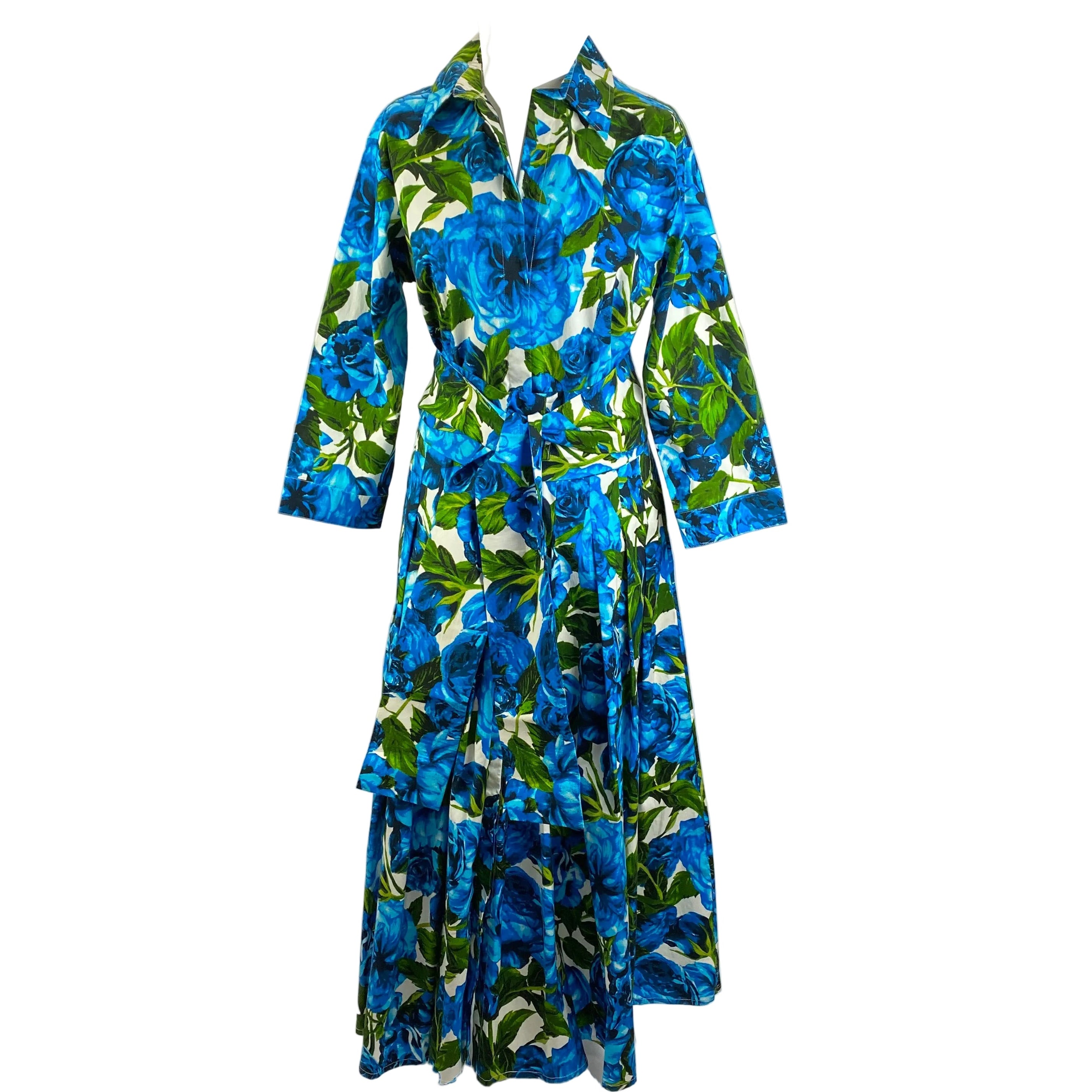 Samantha Sung £1450 Audrey Blue Green Peony Bloom Shirt Dress XL