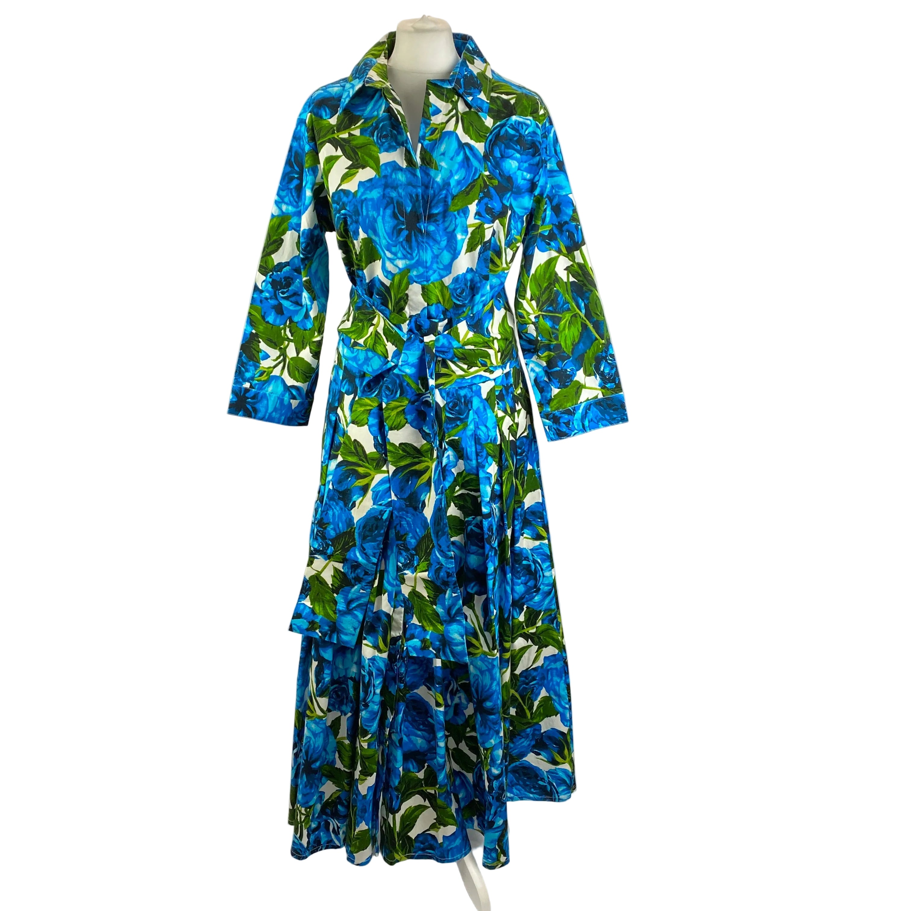 Samantha Sung £1450 Blue & Green Peony Bloom Audrey Shirt Dress XL