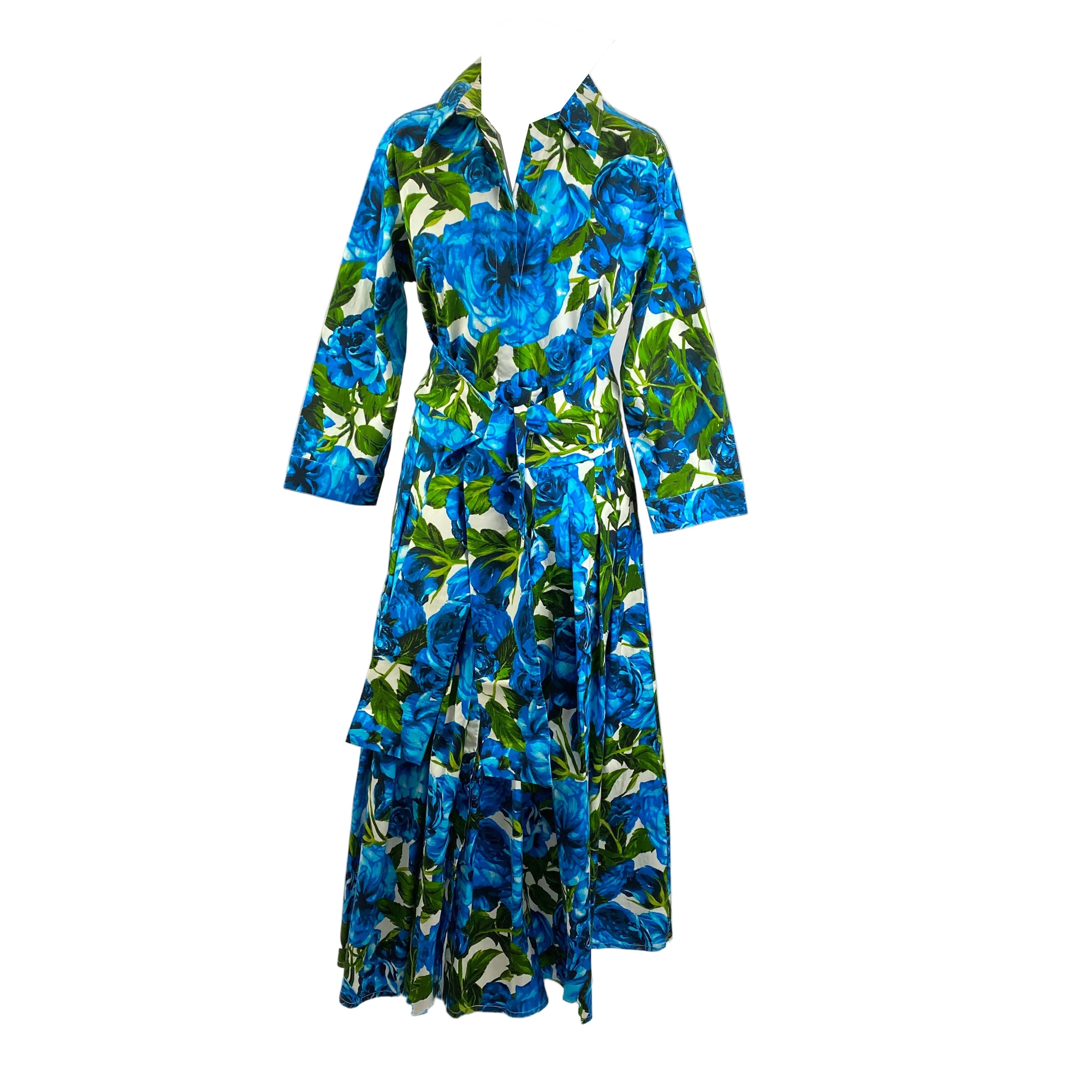 Samantha Sung £1450 Blue & Green Peony Bloom Audrey Shirt Dress XL
