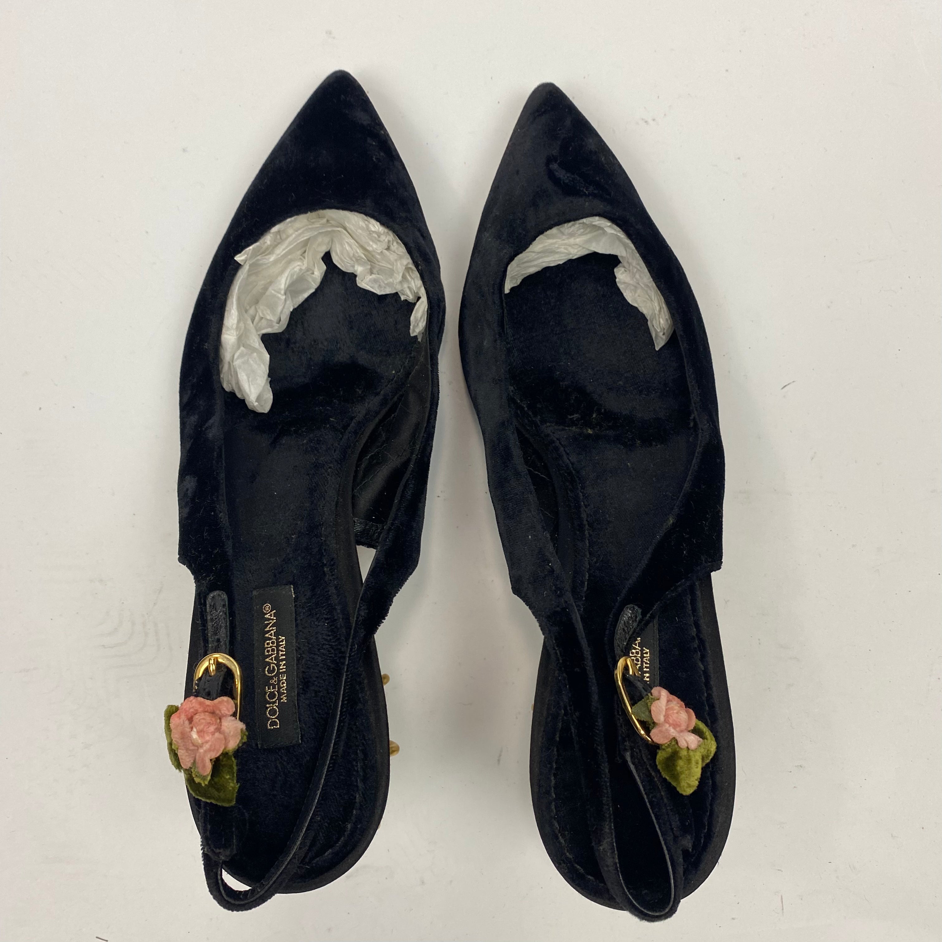 Dolce & Gabbana Black Velvet Cage Kitten Heels 38