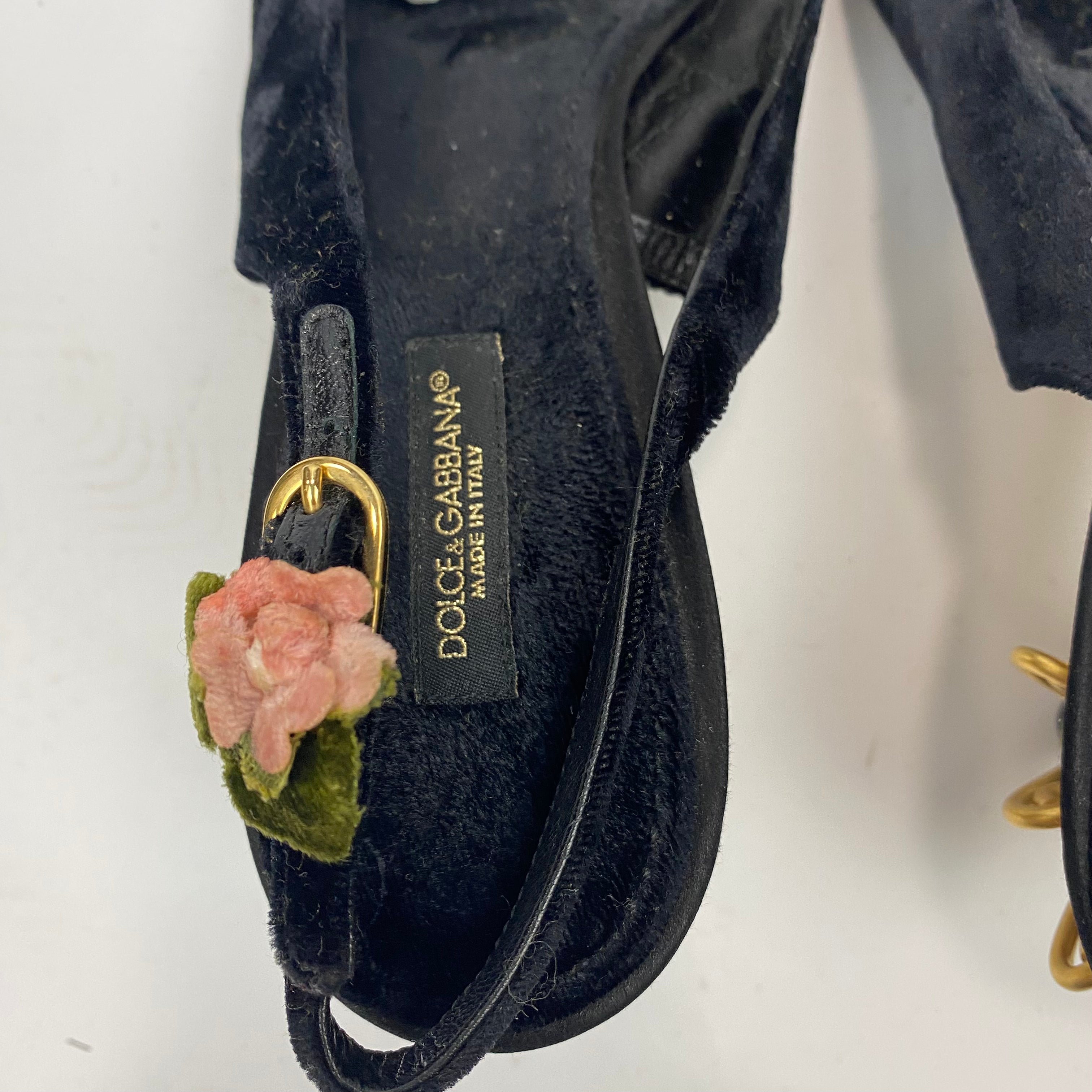 Dolce & Gabbana Black Velvet Cage Kitten Heels 38