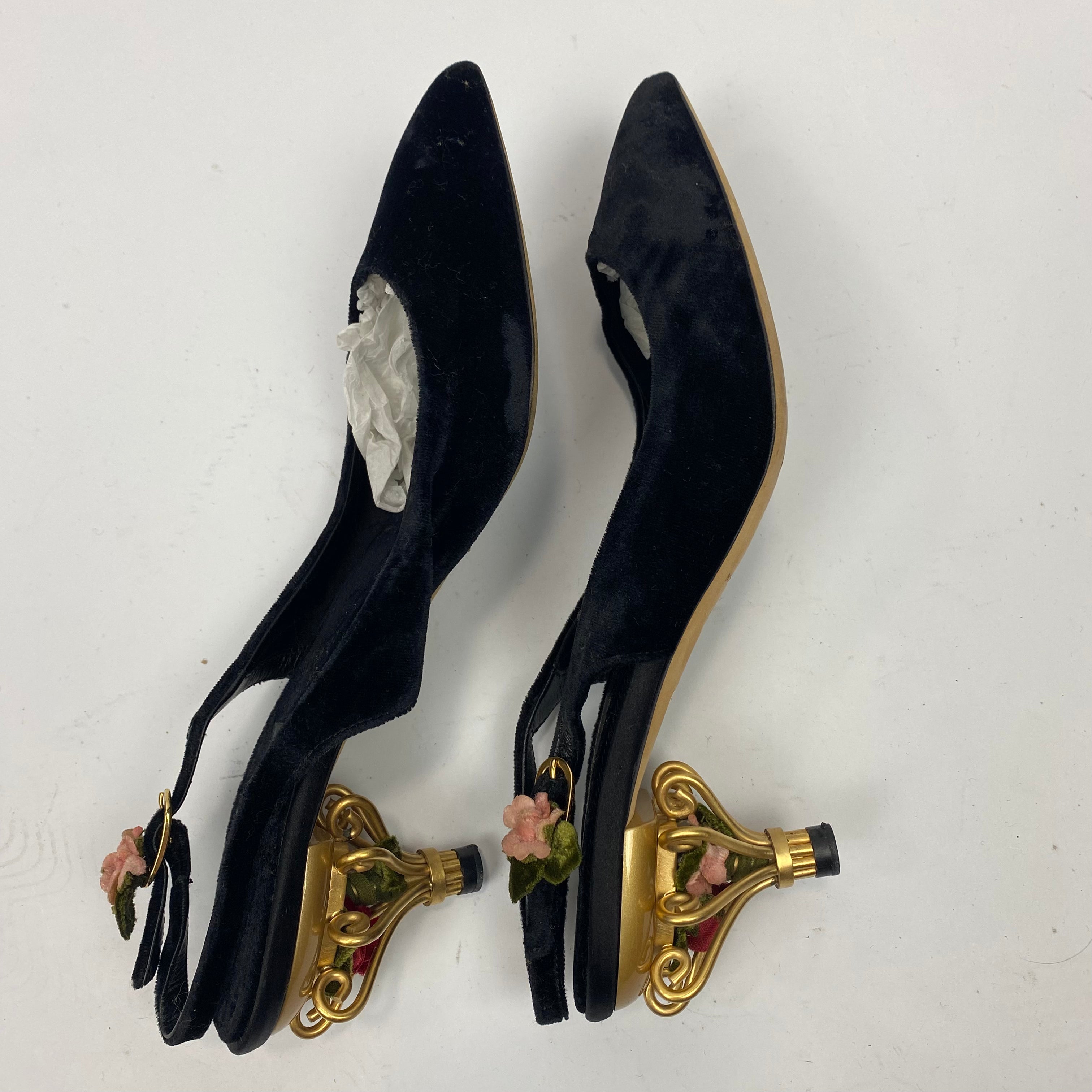 Dolce & Gabbana Black Velvet Cage Kitten Heels 38