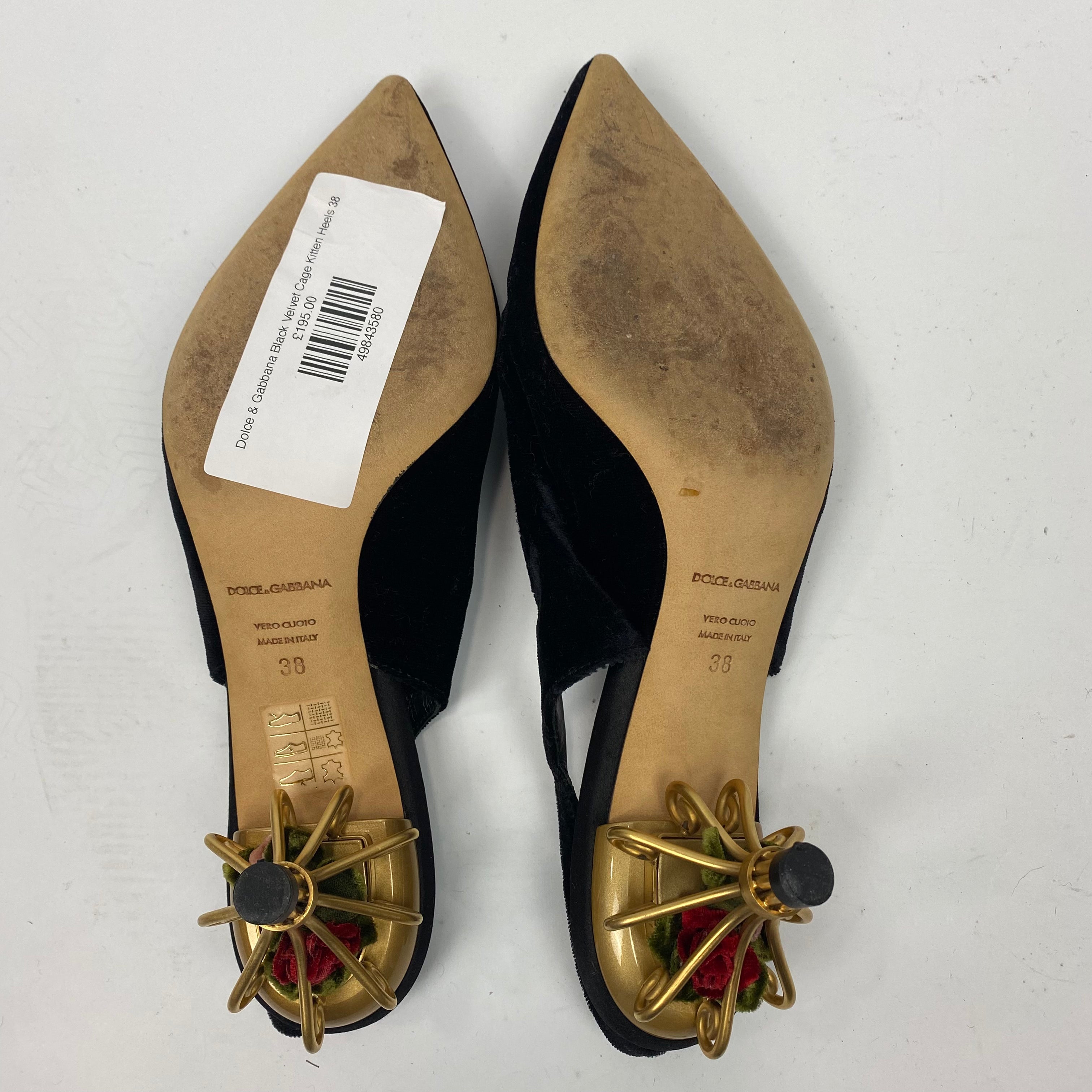 Dolce & Gabbana Black Velvet Cage Kitten Heels 38