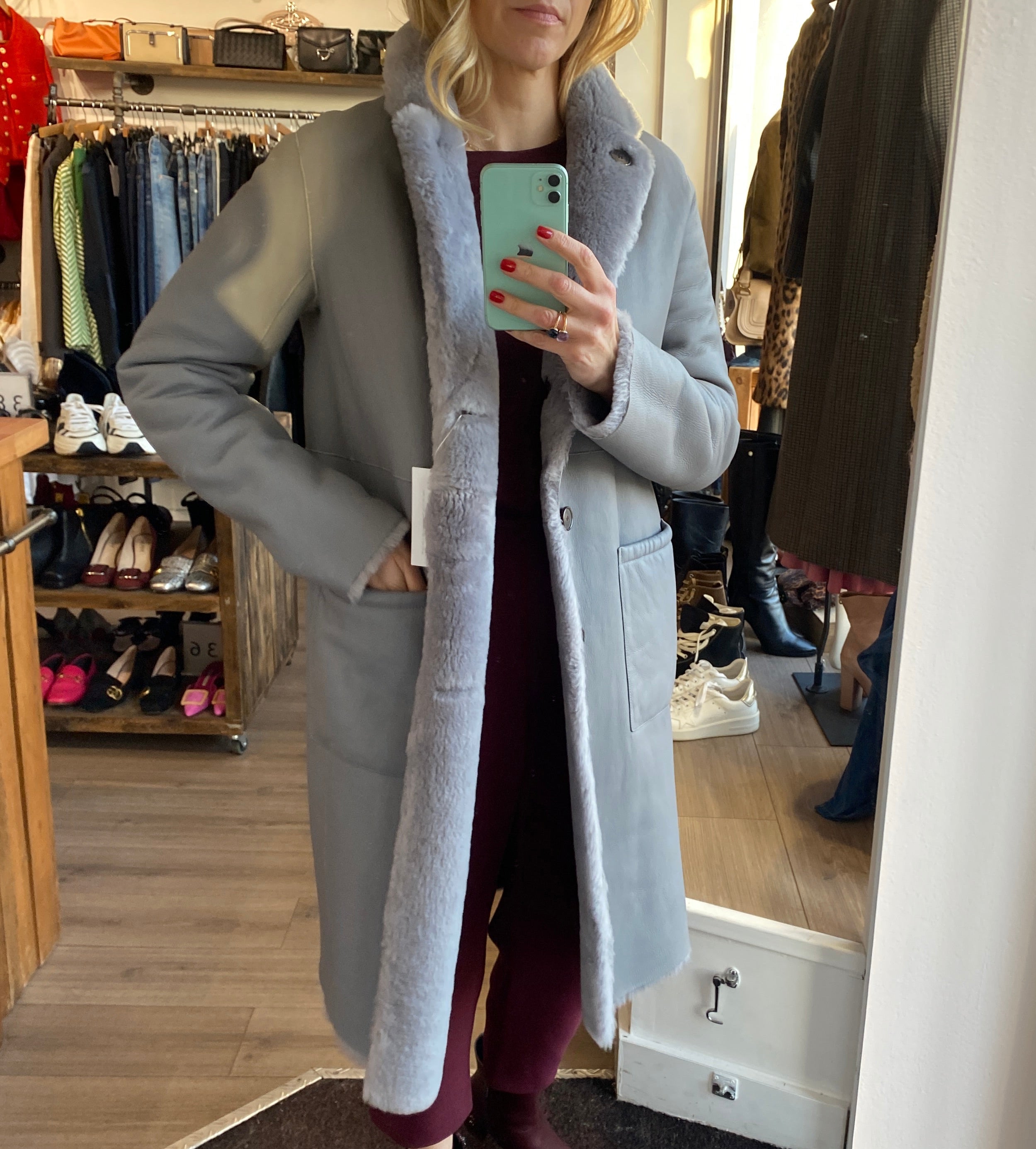 Joseph New £1875 Ice Grey Reversible Shearling Coat M