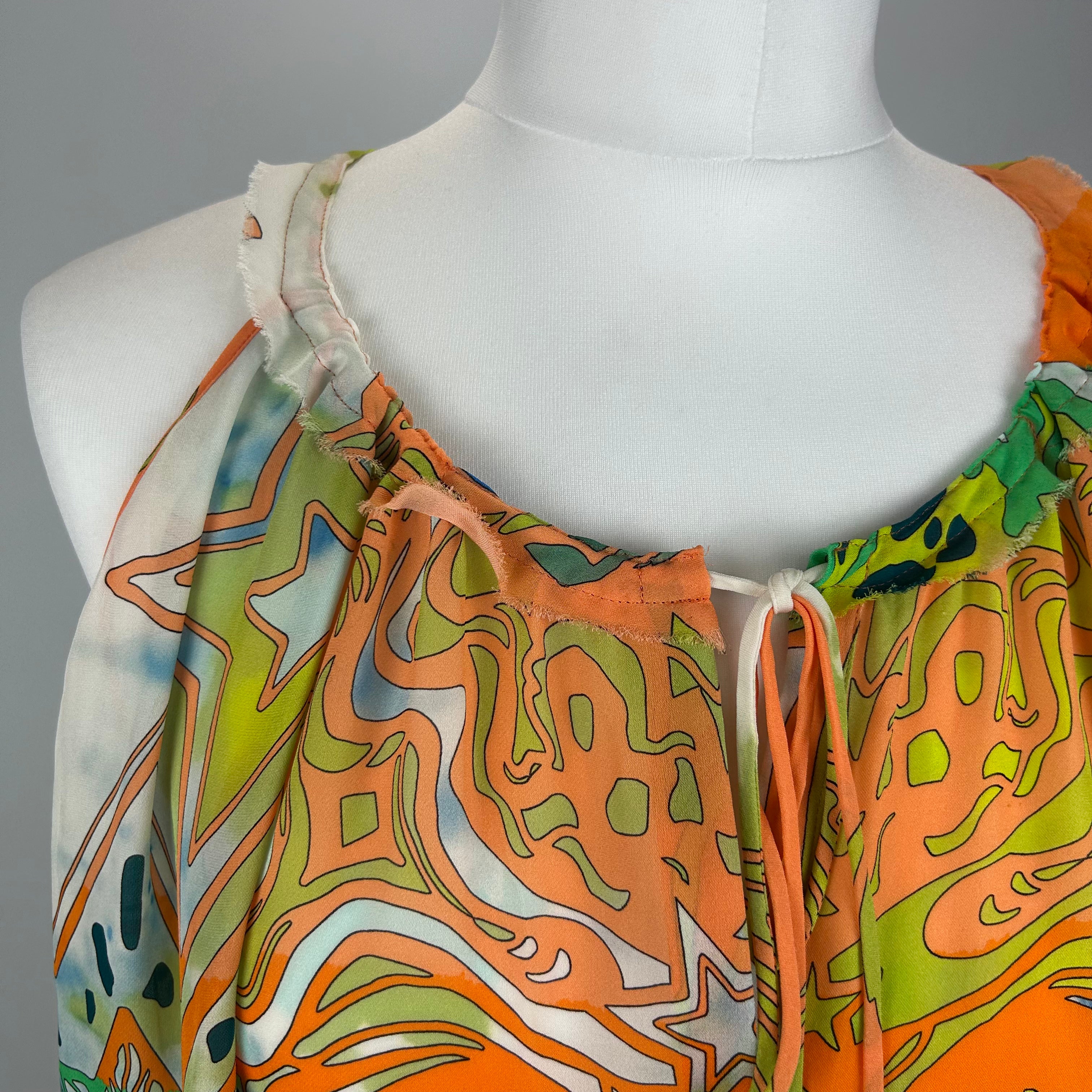 Emilio Pucci Orange & Green Print Silk Sleeveless Top L