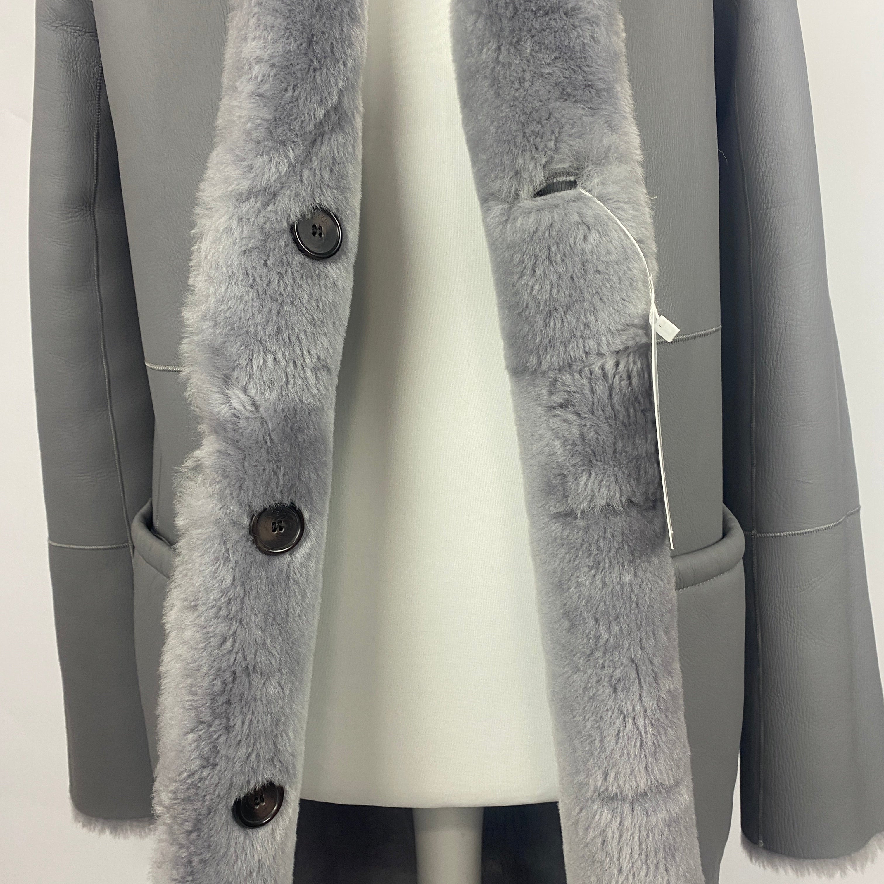 Joseph New £1875 Ice Grey Reversible Shearling Coat M
