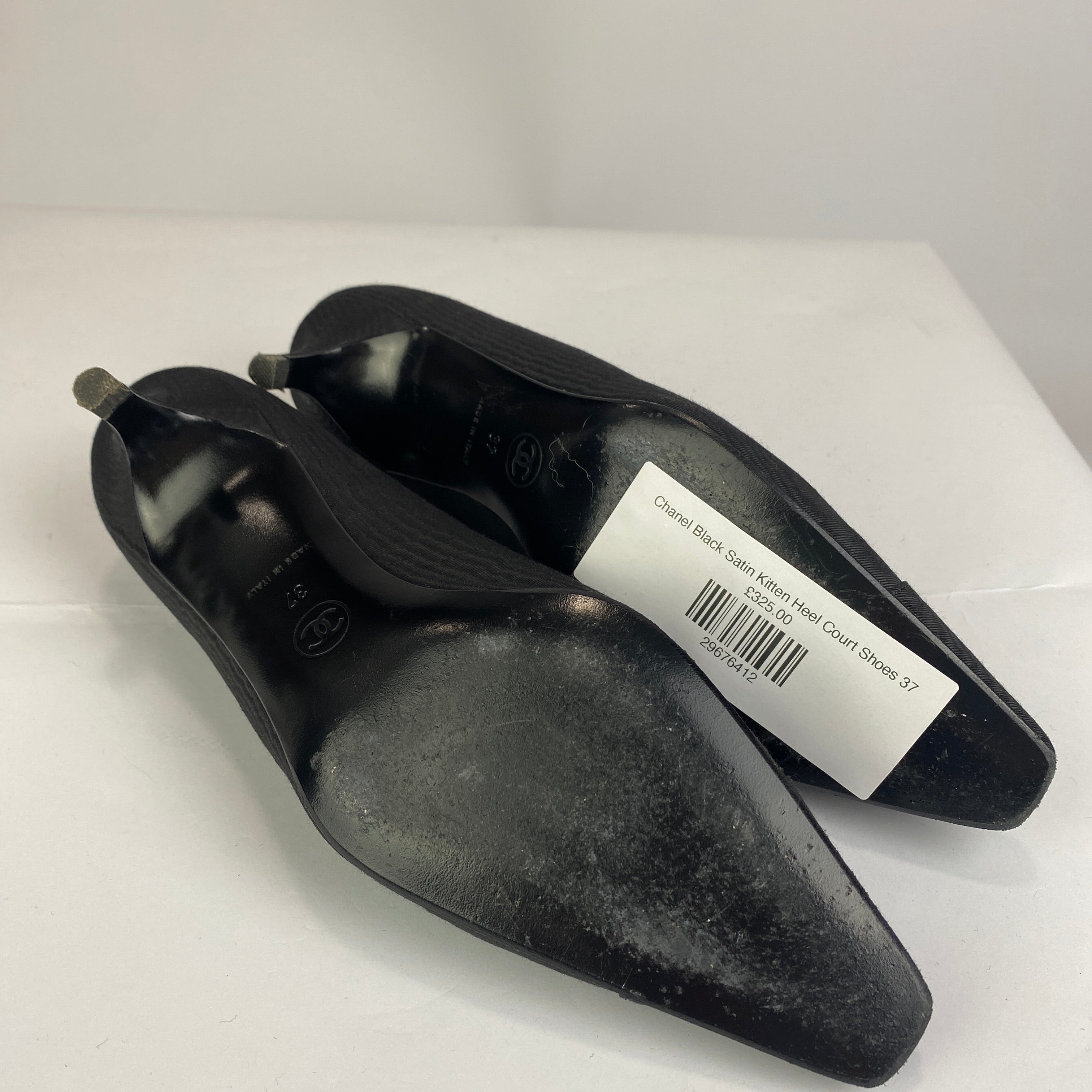 Chanel Black Satin Kitten Heel Court Shoes 37
