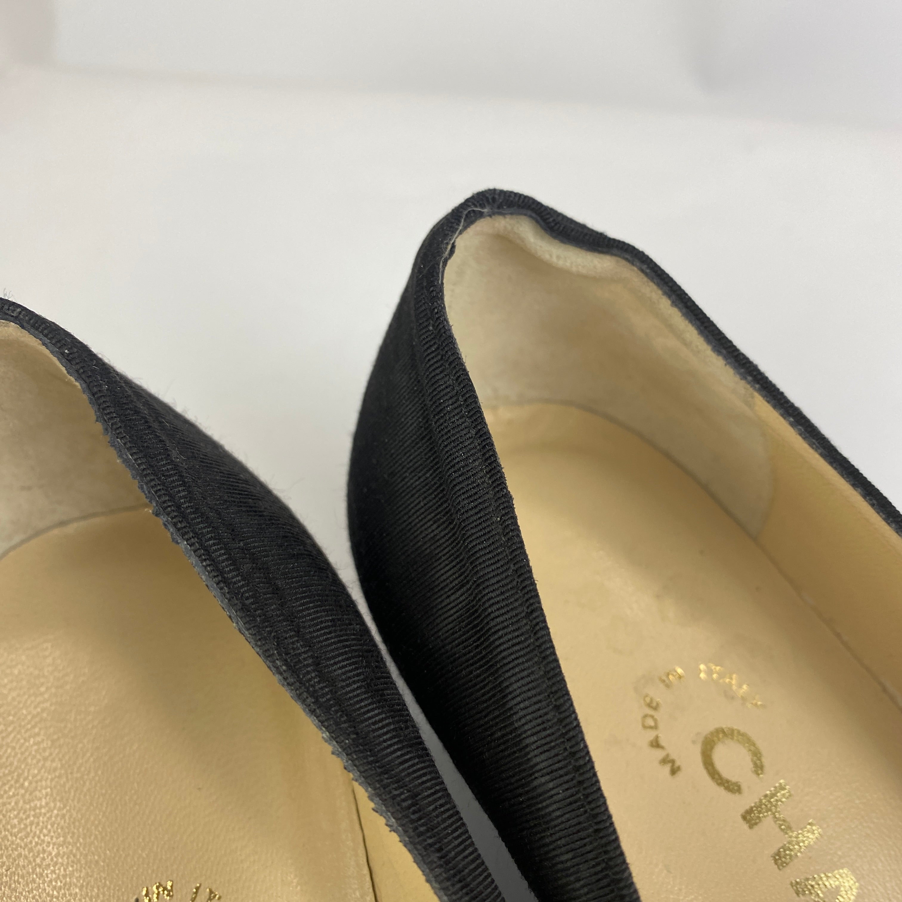 Chanel Black Satin Kitten Heel Court Shoes 37