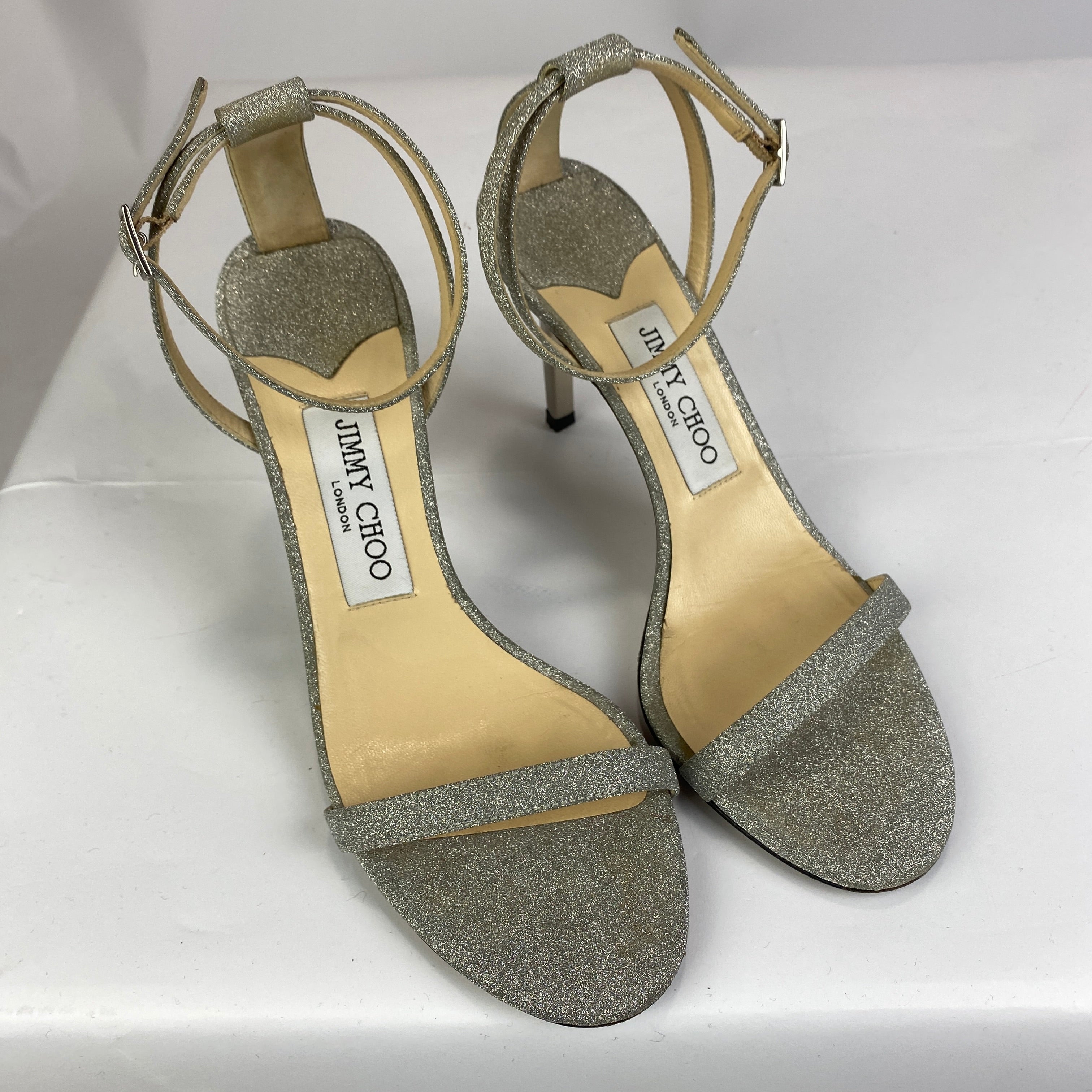 Jimmy Choo Silver Glitter Minny Sandals 37
