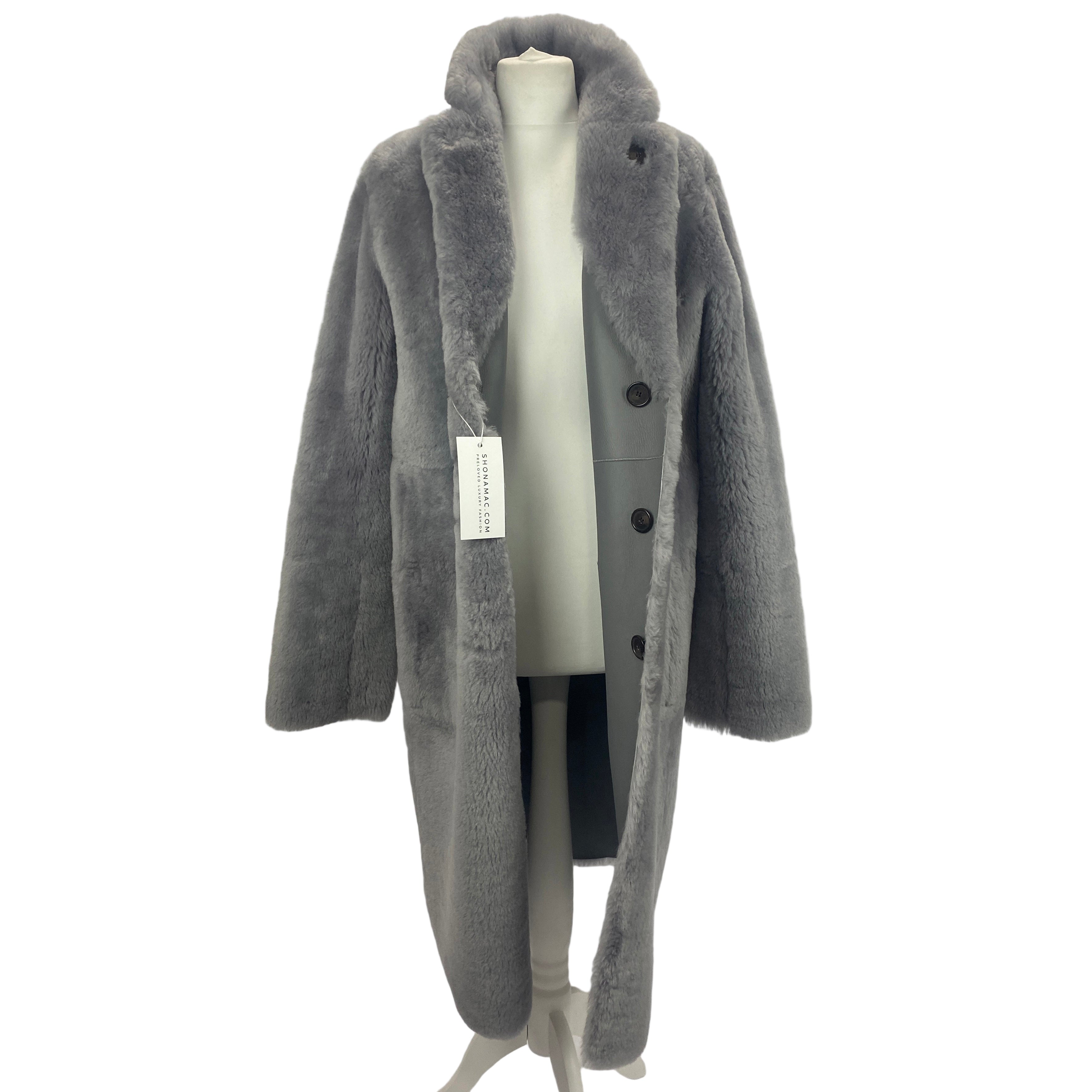 Joseph New £1875 Ice Grey Reversible Shearling Coat M