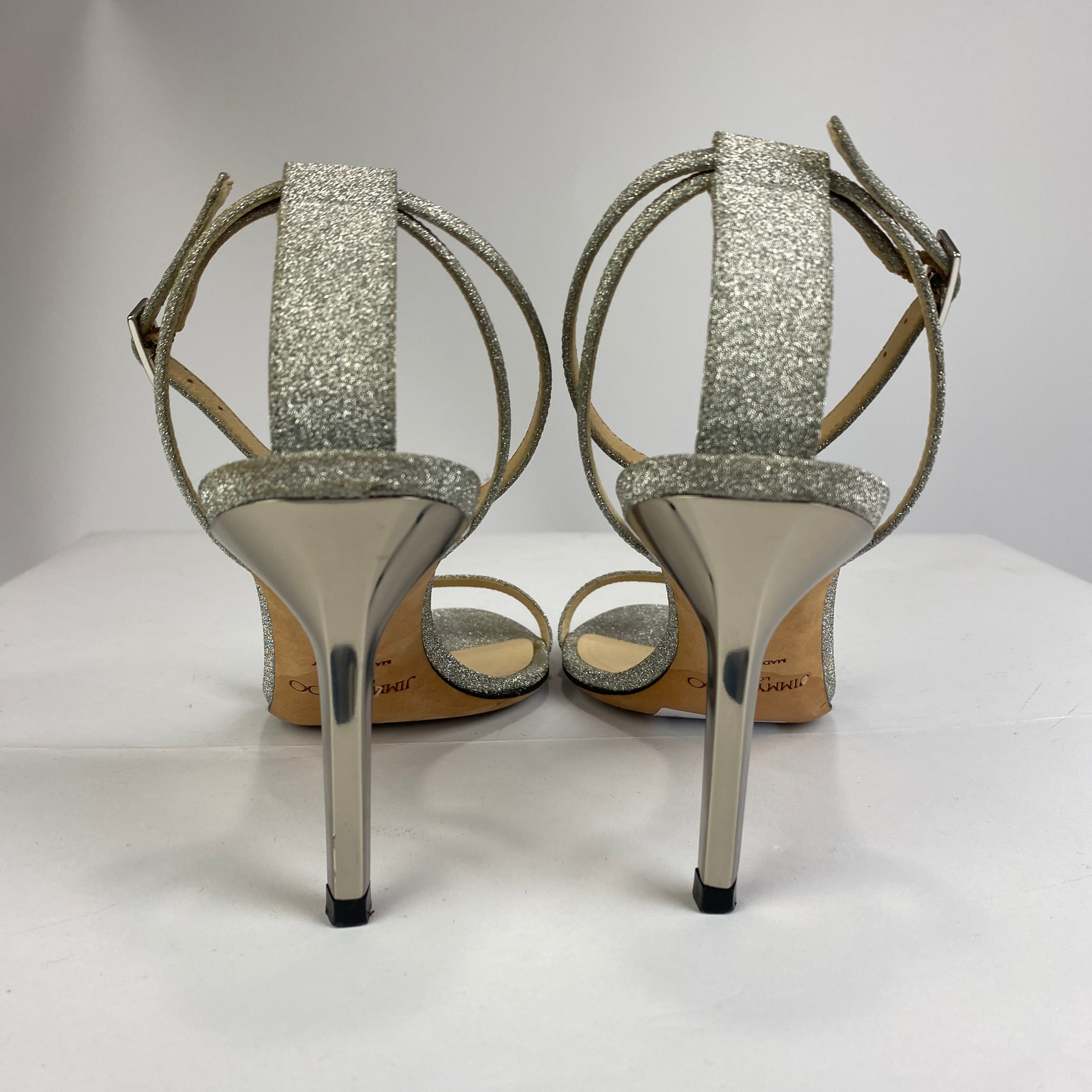 Jimmy Choo Silver Glitter Minny Sandals 37