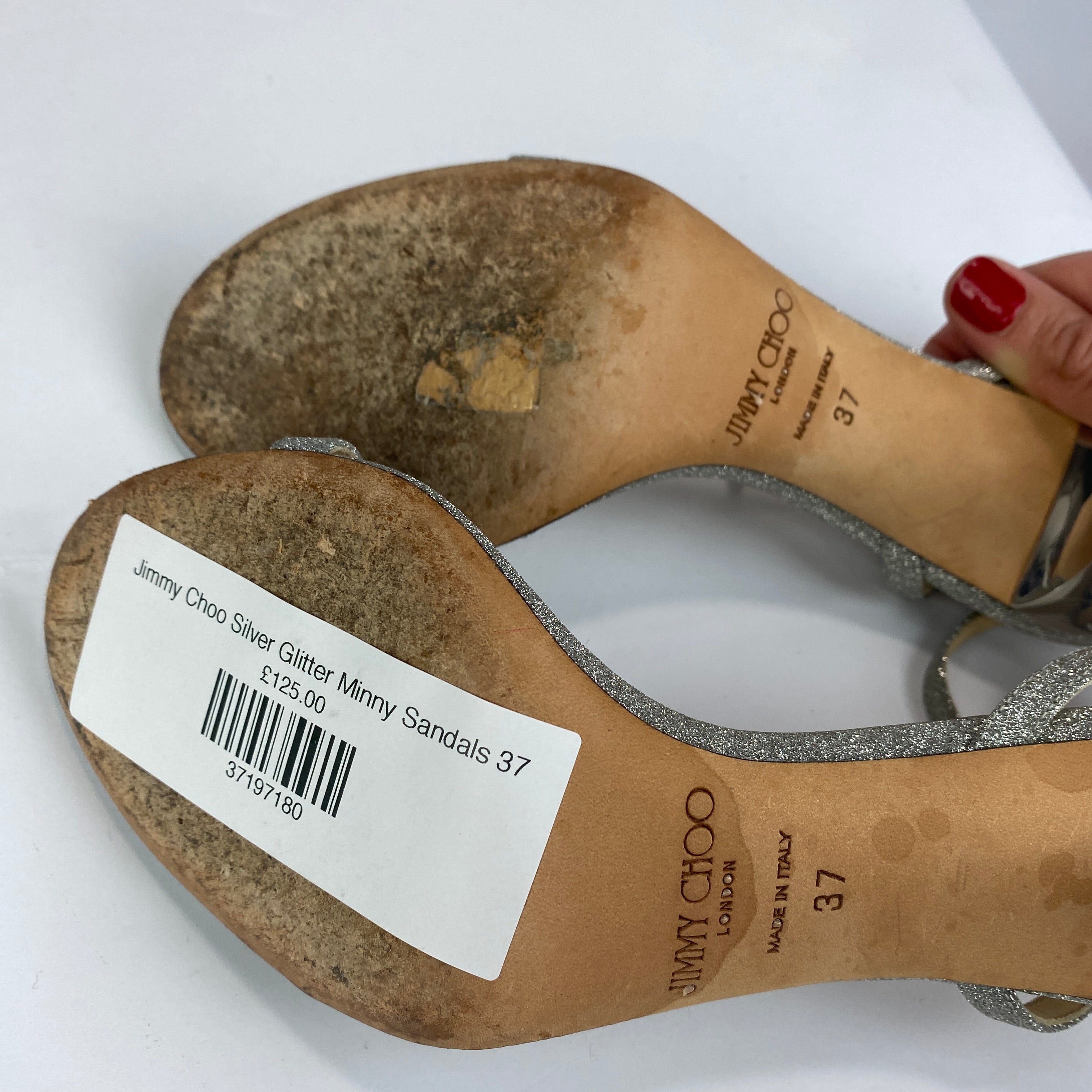 Jimmy Choo Silver Glitter Minny Sandals 37