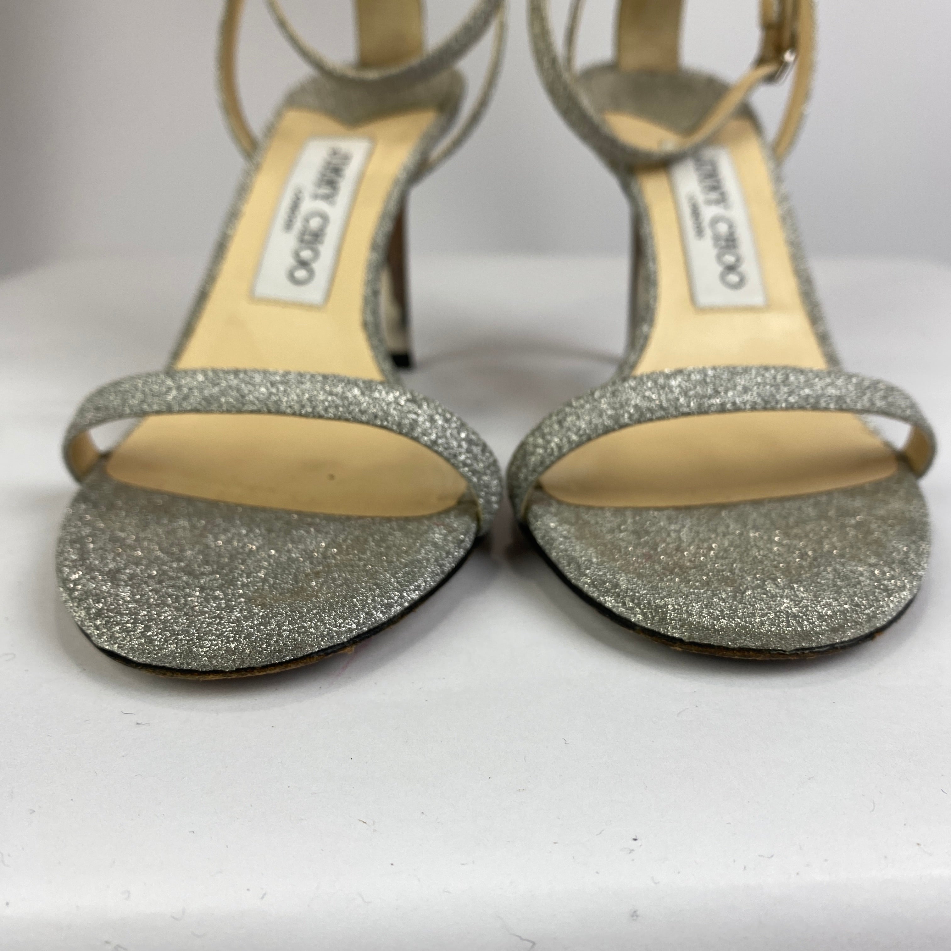 Jimmy Choo Silver Glitter Minny Sandals 37
