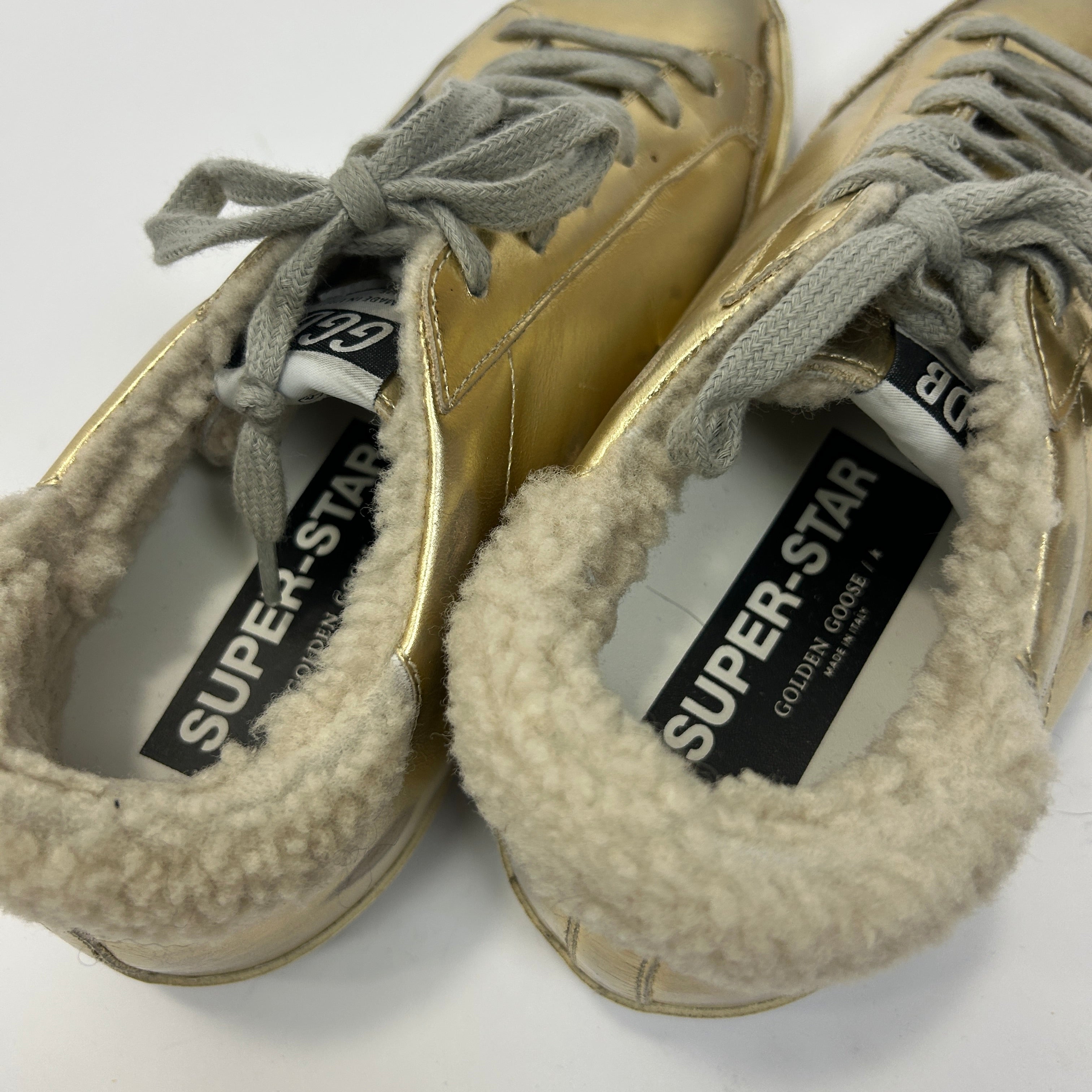 Golden Goose New £535 Gold Sheepskin Trim Superstar Trainers 38