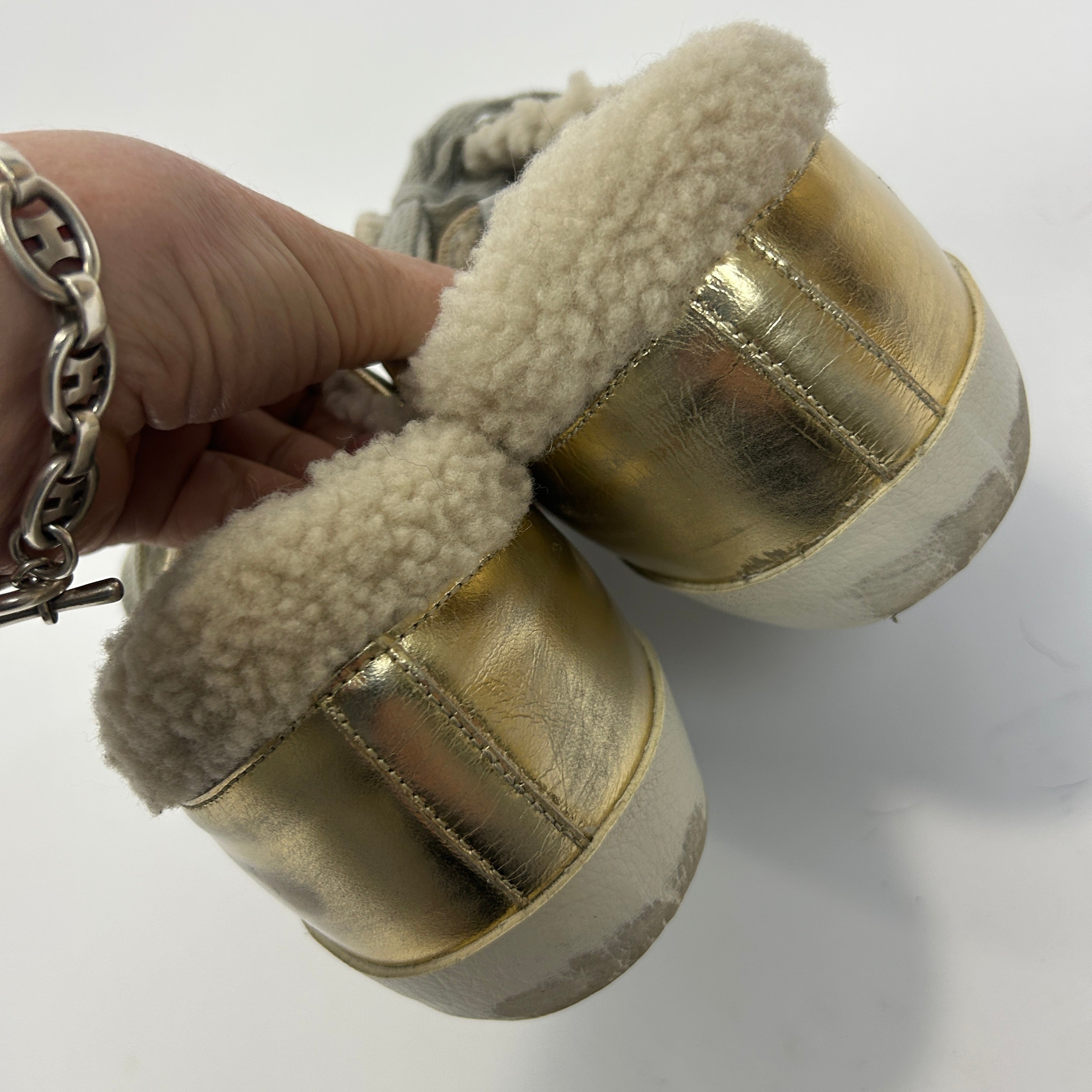 Golden Goose New £535 Gold Sheepskin Trim Superstar Trainers 38