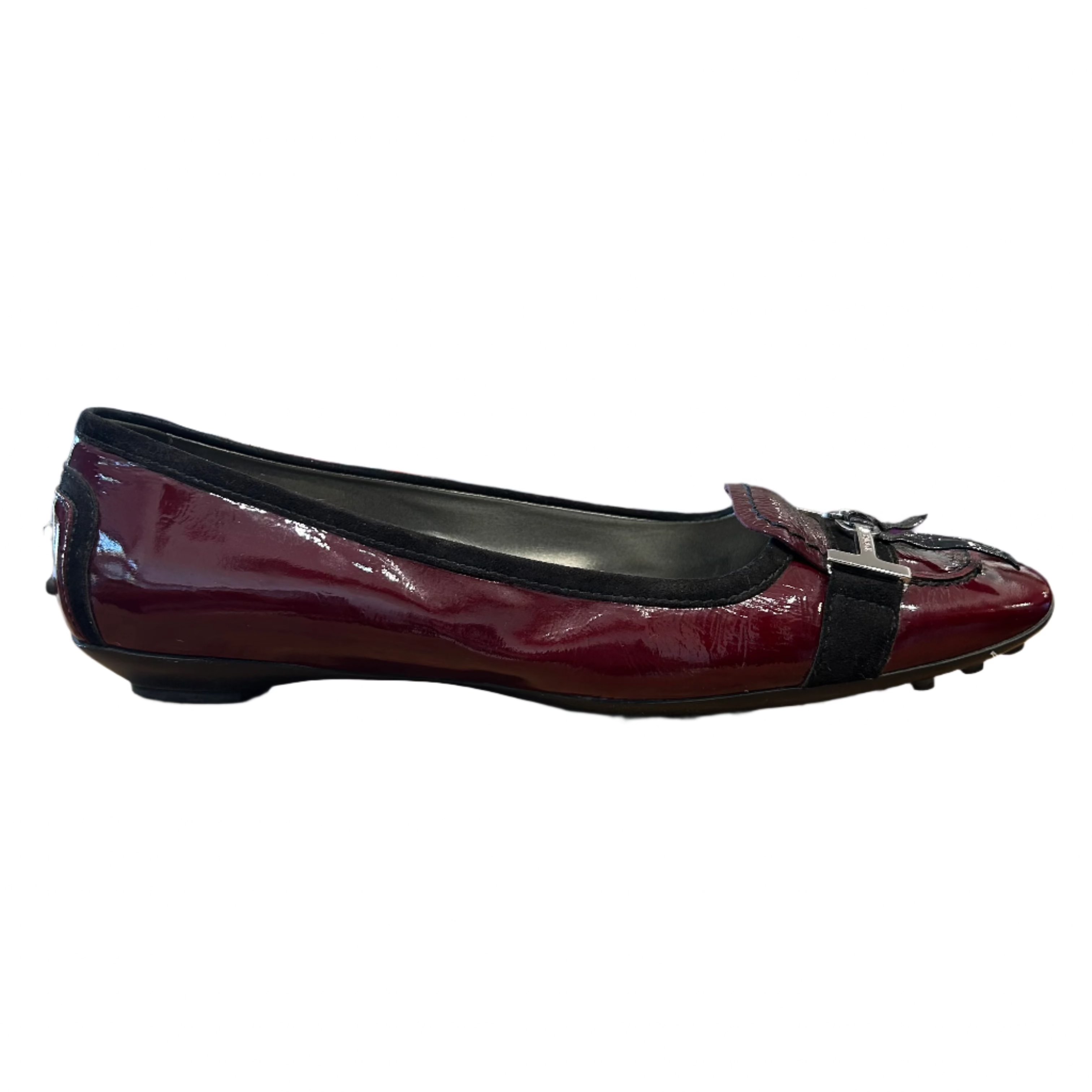 Tod's Burgundy Patent Snaffle Flat Pumps 38