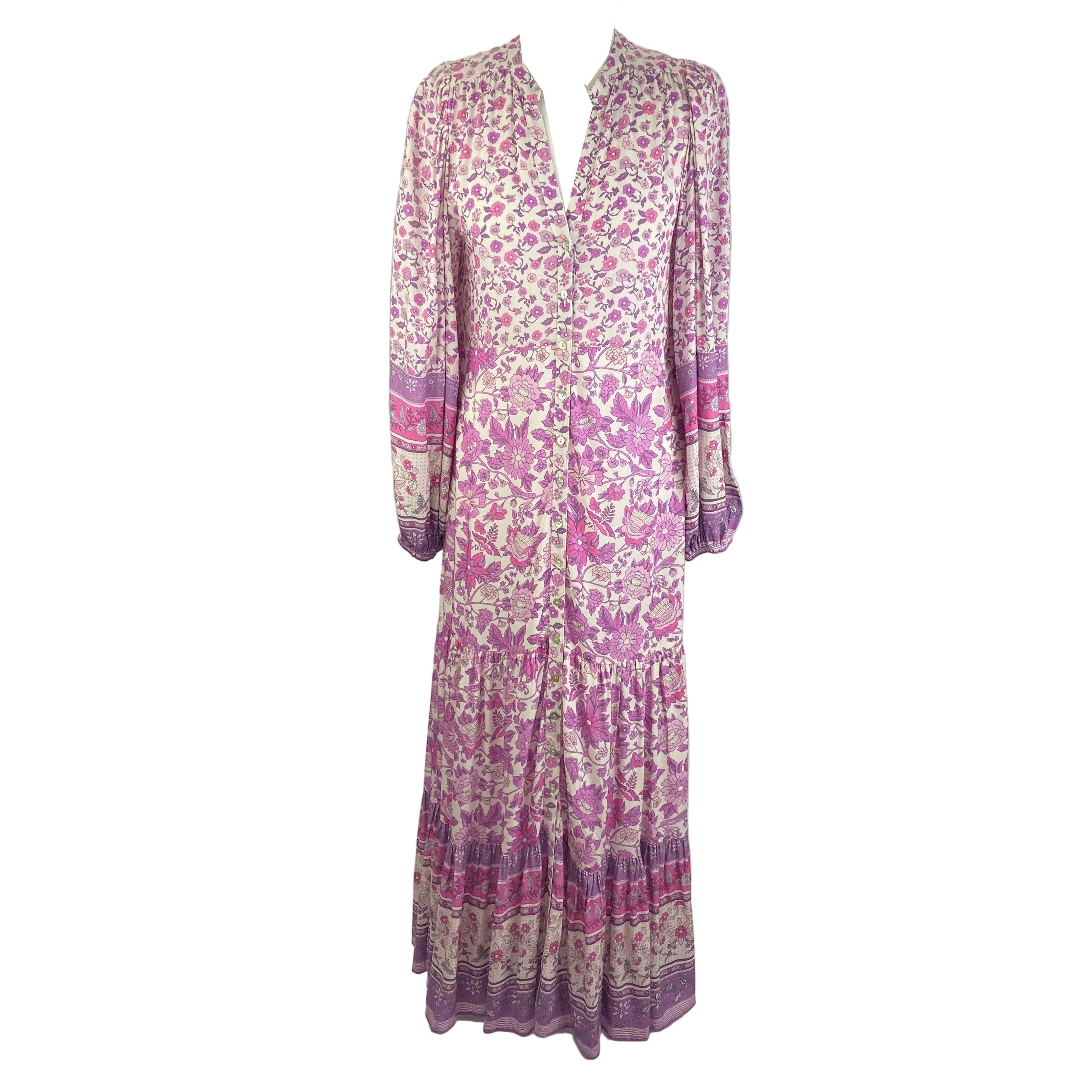 Spell Mossy Button New £265 Purple Floral Dress M