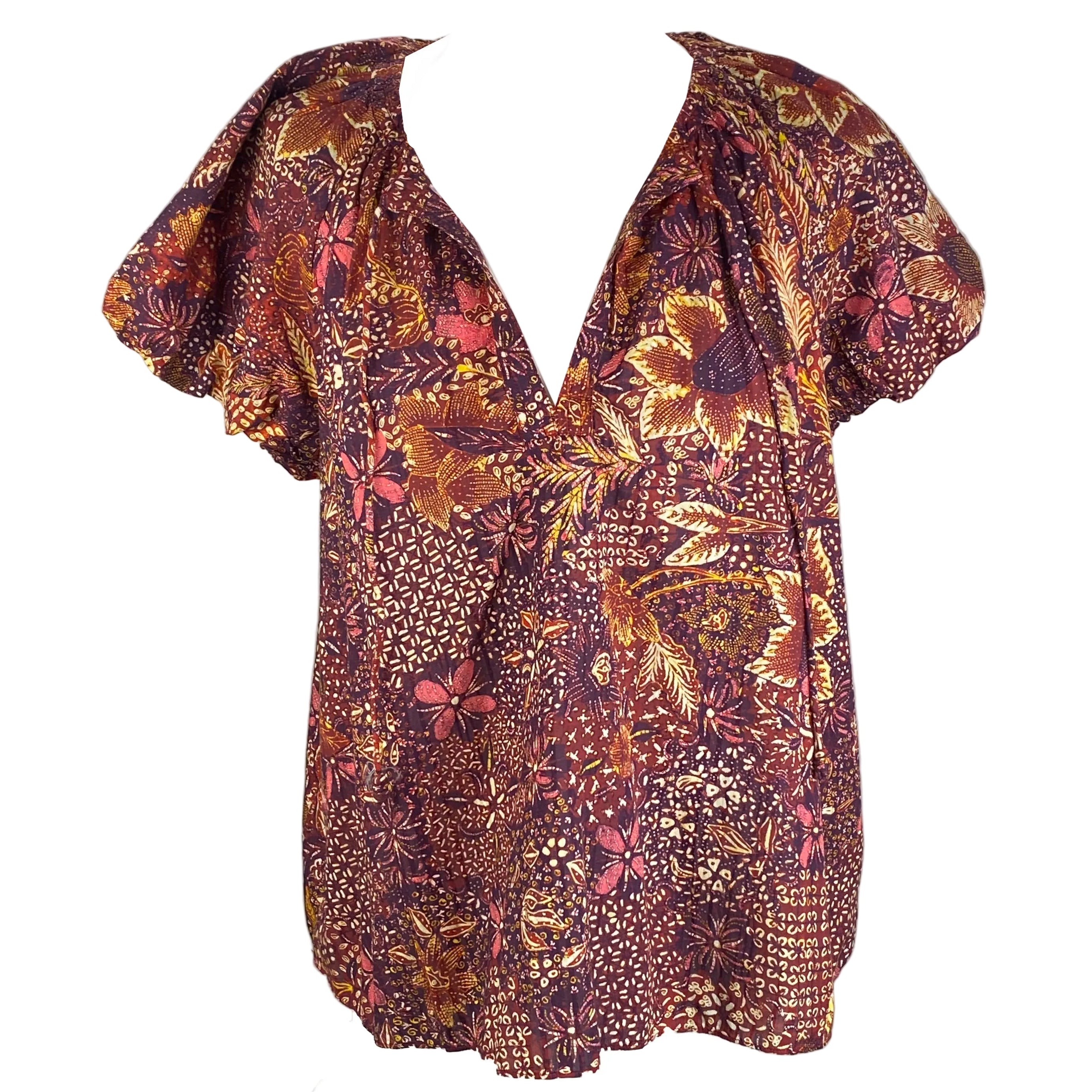 Ulla Johnson New Purple & Burgundy Batik Cotton Mix Top M