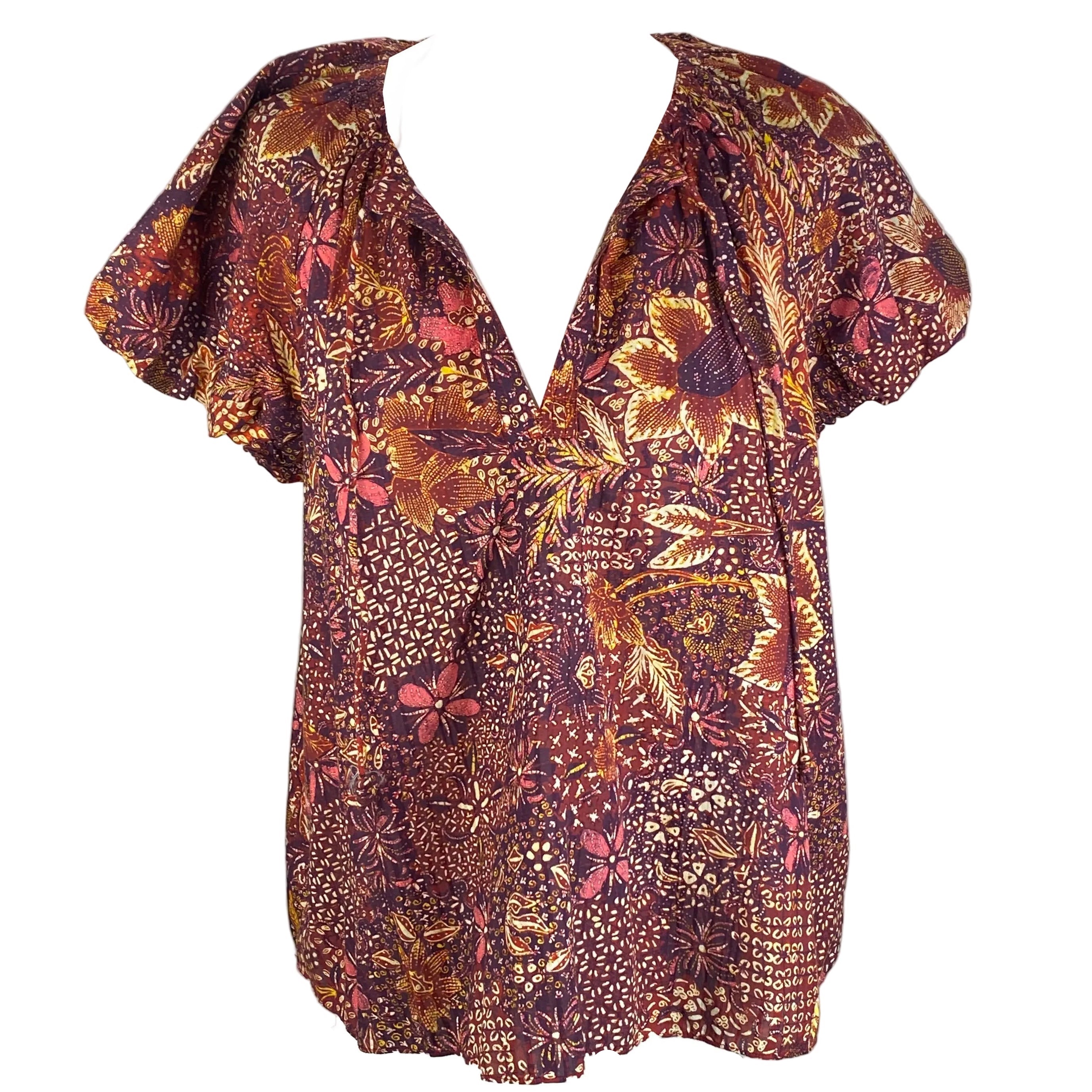 Ulla Johnson New Issa Batik Purple Burgundy Cotton Viscose Top M