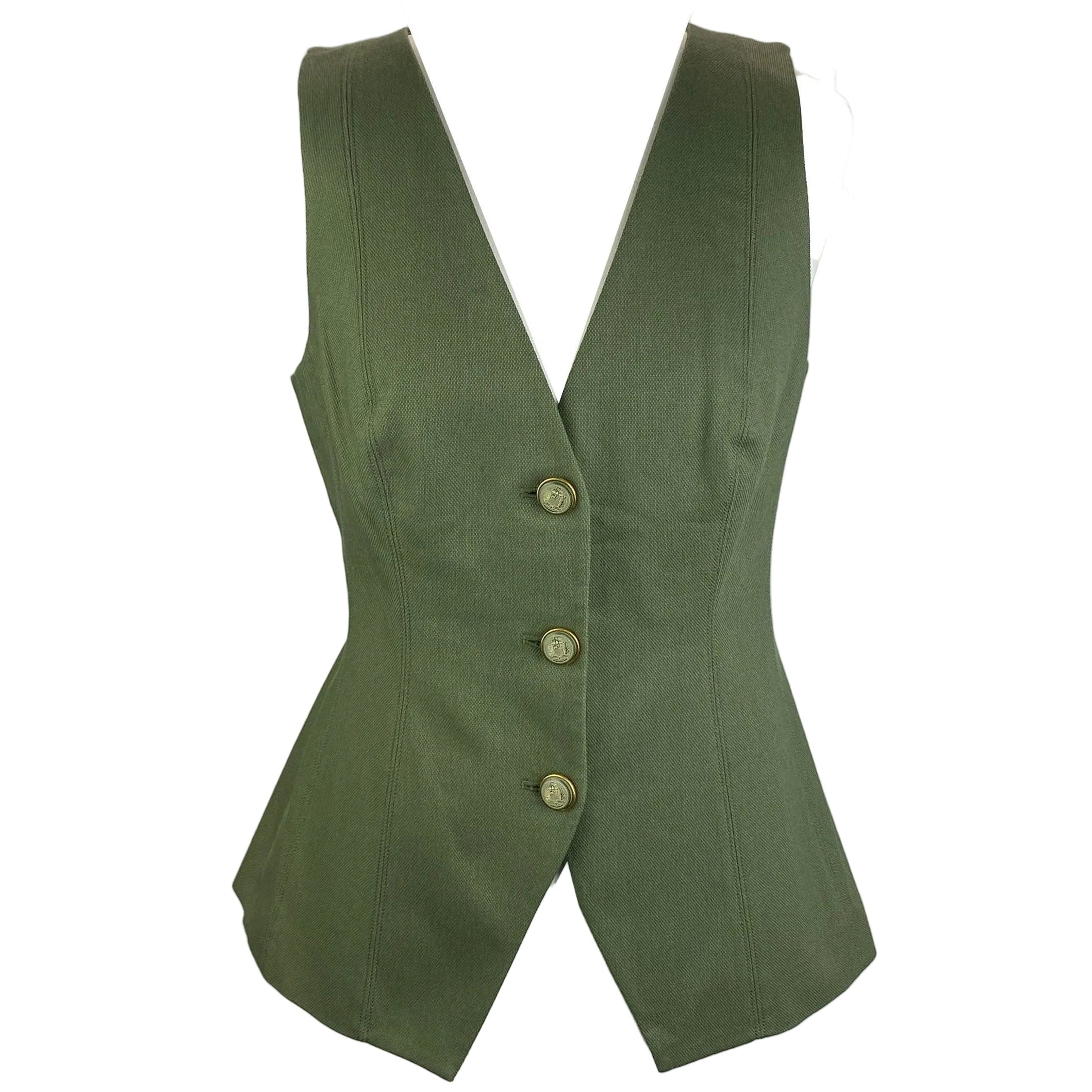 Veronica Beard £420 Olive Green Avalina Vest Linen Blend M