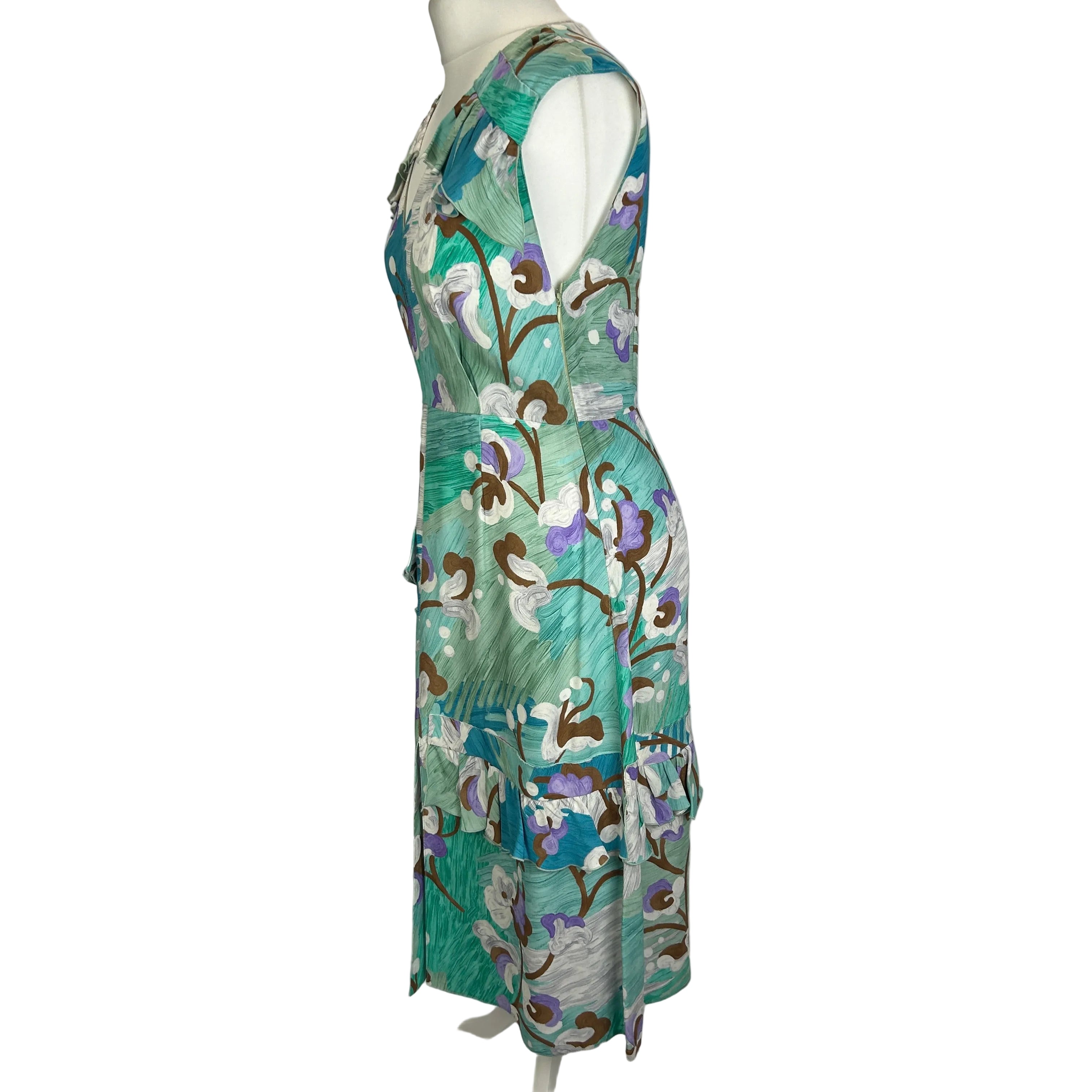 Prada Green & Aqua Print Crepe Midi Dress XS
