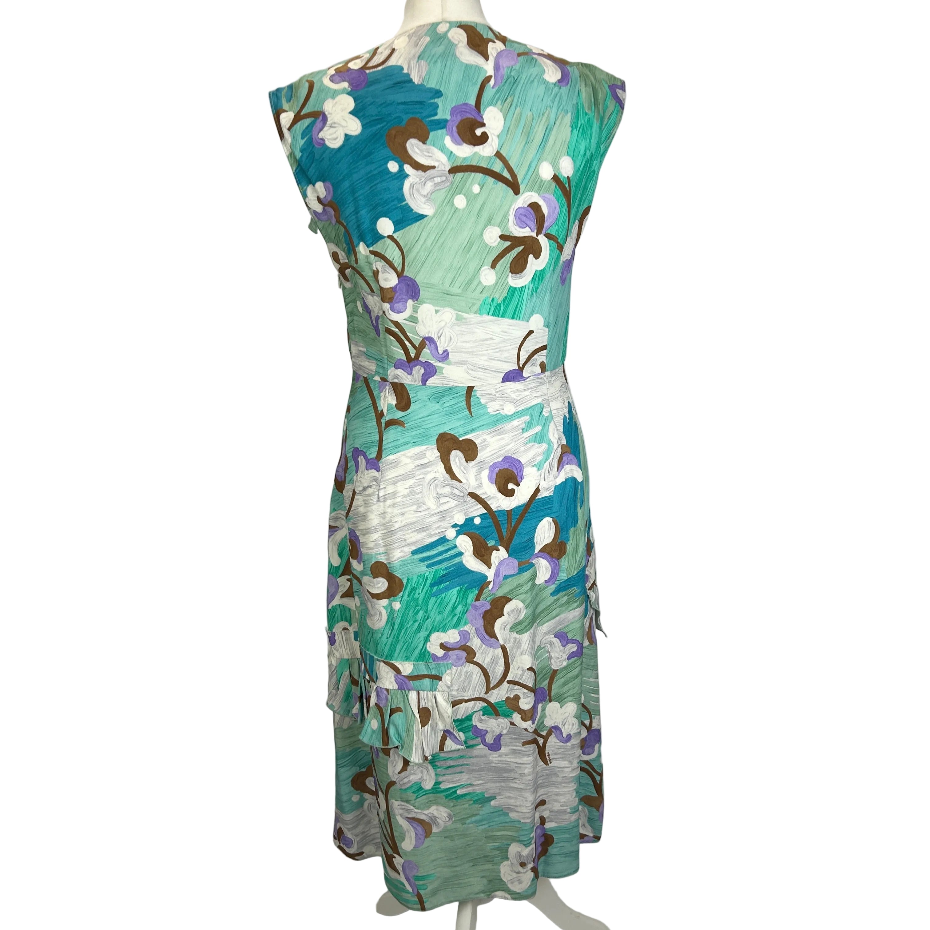 Prada Green & Aqua Print Crepe Midi Dress XS