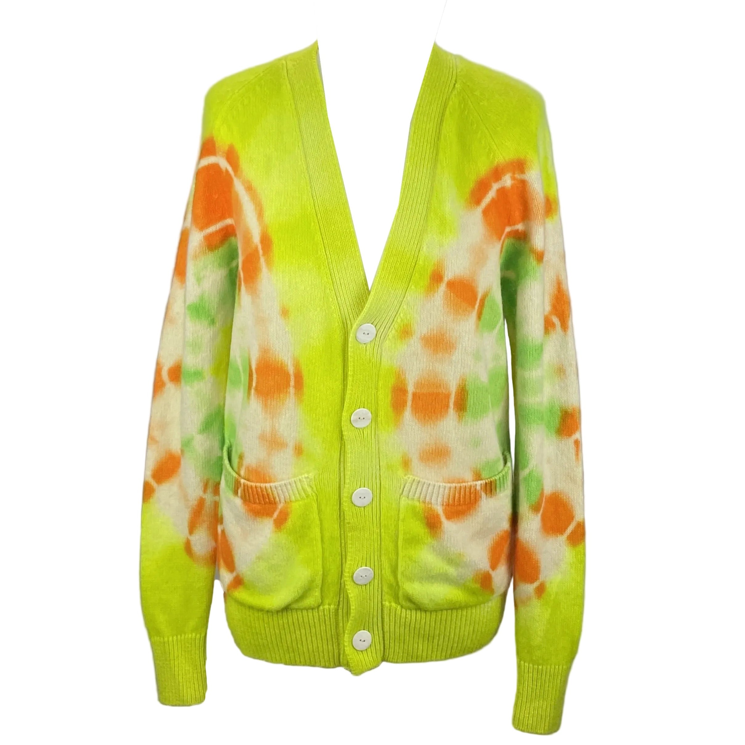 The Elder Statesman £1765 Neon Tie Dye Cashmere Cardigan XS