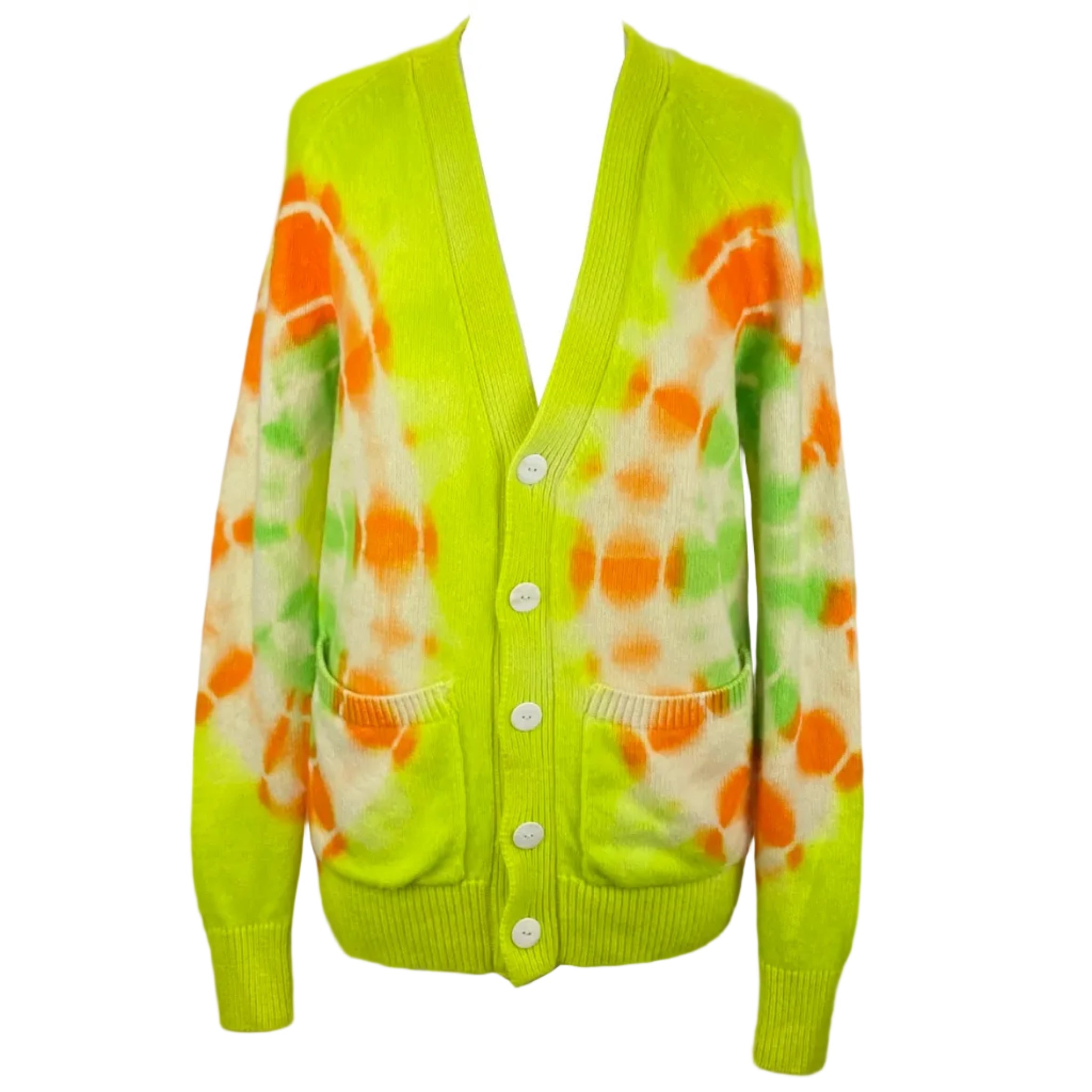 The Elder Statesman £1765 Neon Tie Dye Cashmere Cardigan XS