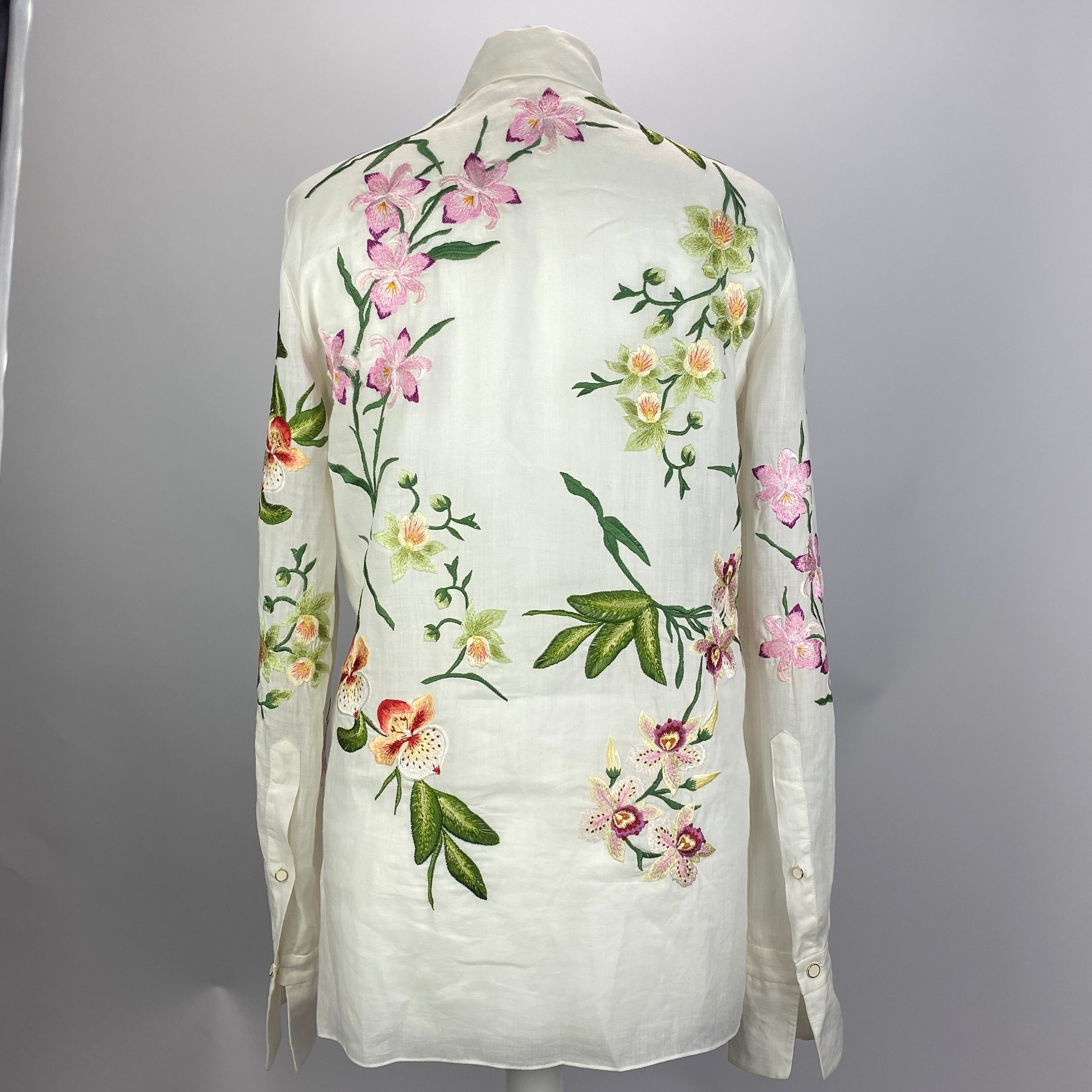 Chloe White Orchid Embroided Cotton Shirt XS