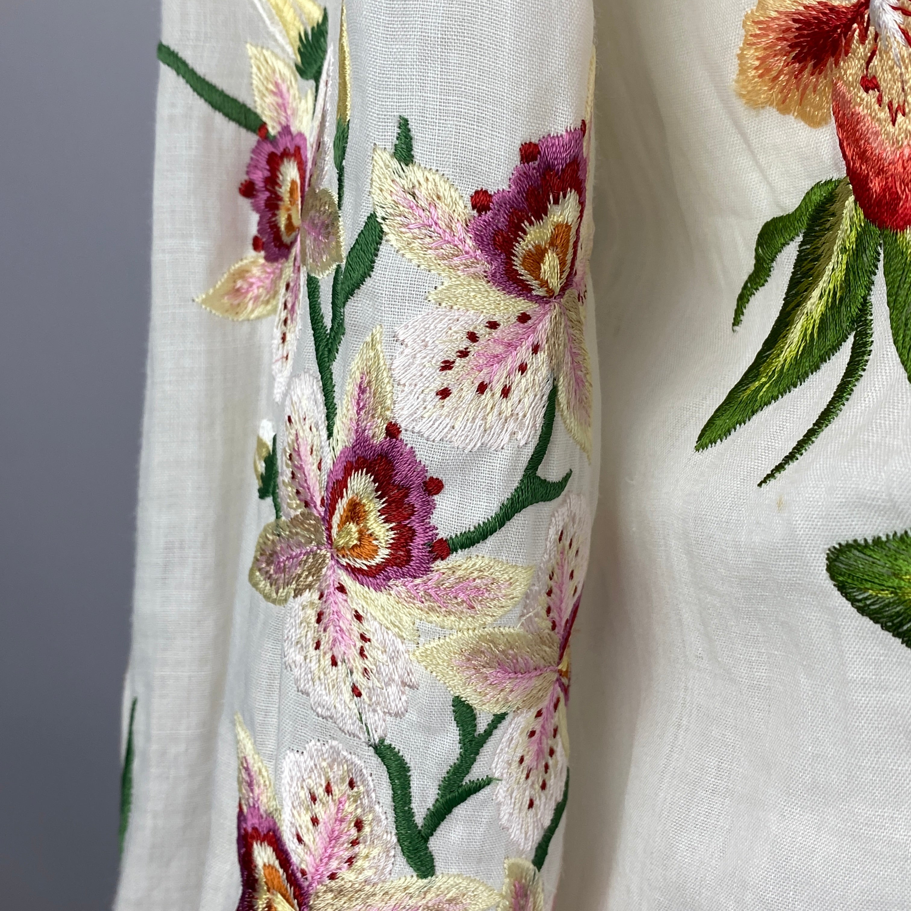 Chloe White Orchid Embroided Cotton Shirt XS