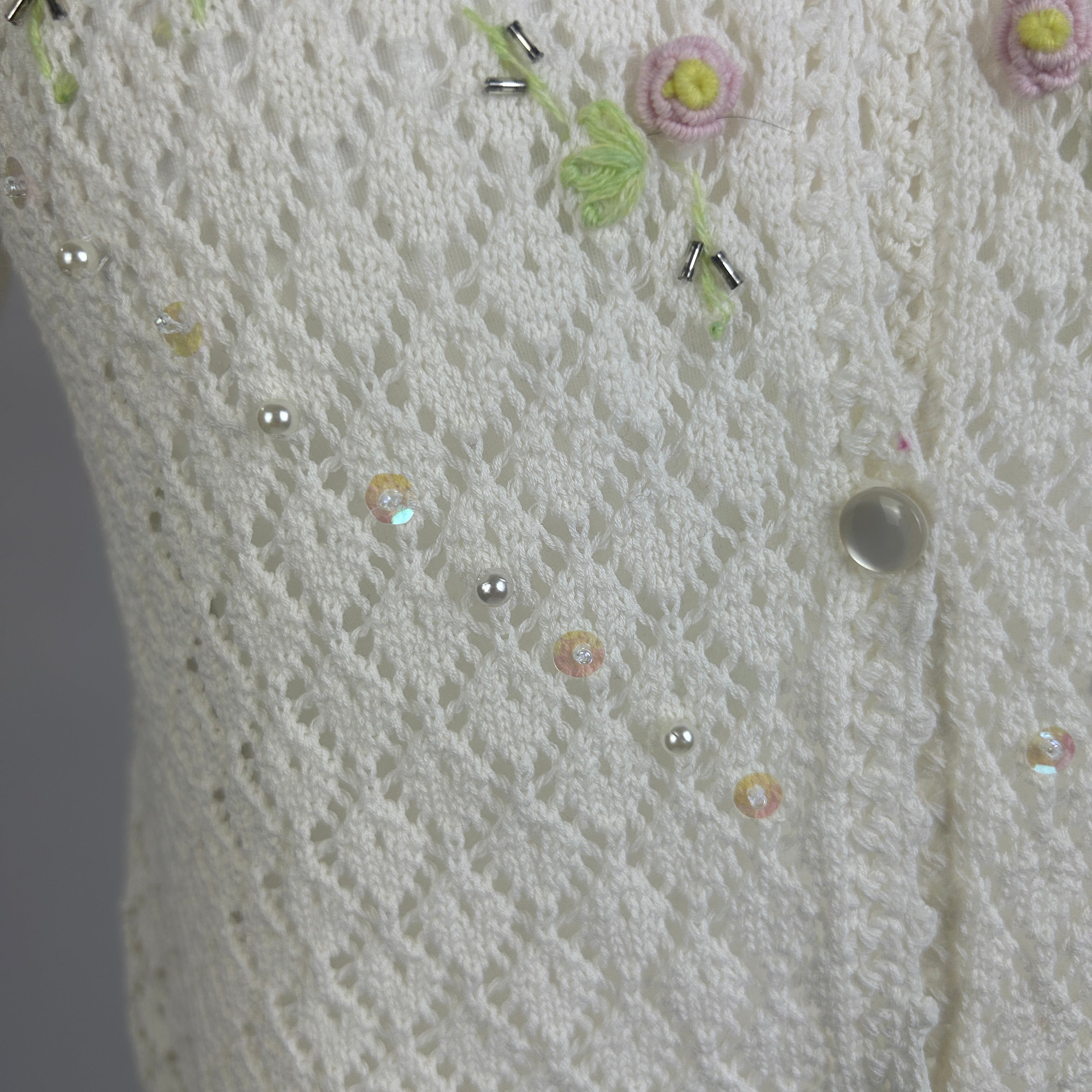 Paul & Joe Cream Cotton Lace Knit Beaded Cardigan M