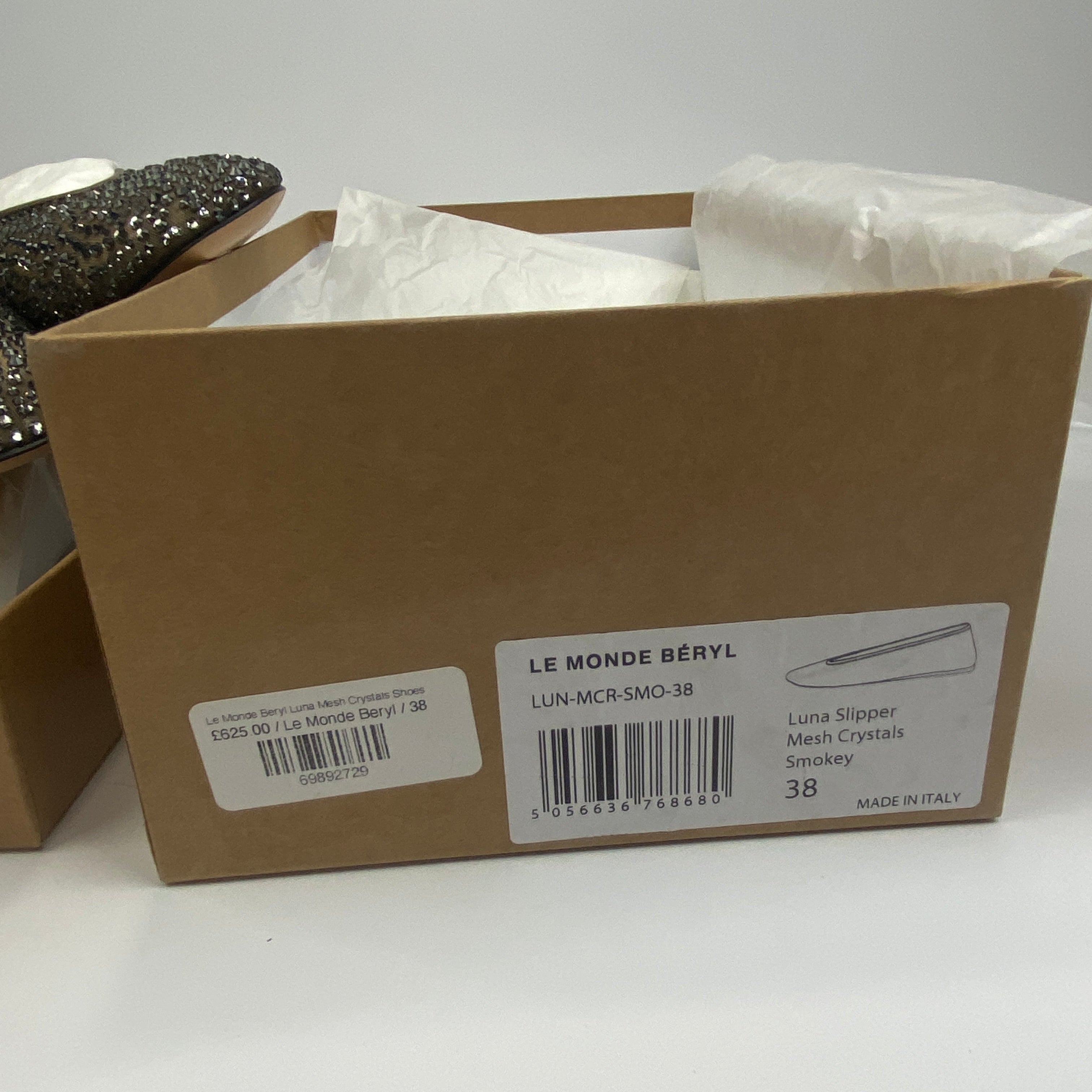 Le Monde Beryl New £625 Luna Mesh Crystal Slipper 38