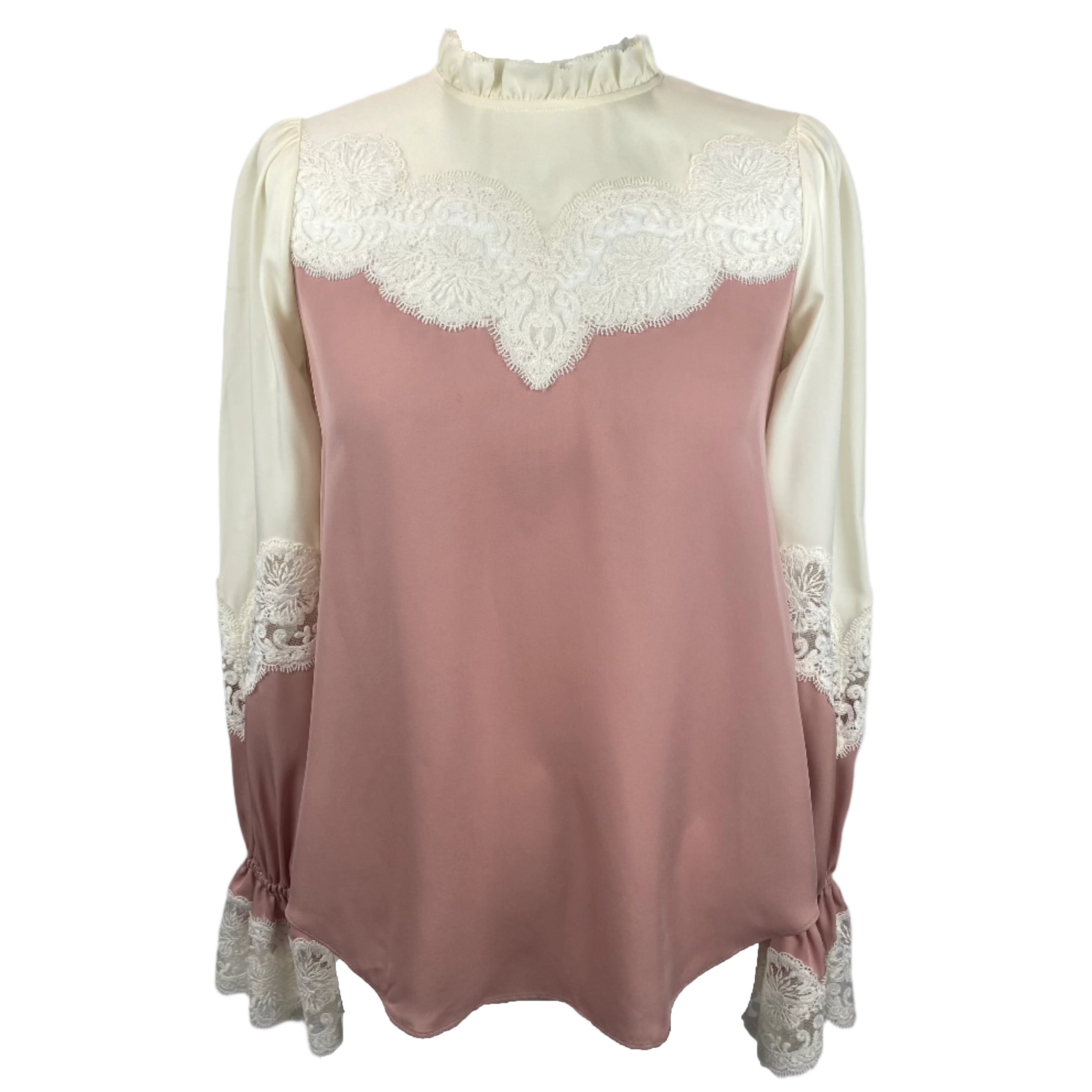 Me&Em Dusty Pink Silk & Cream Lace Blouse XXS