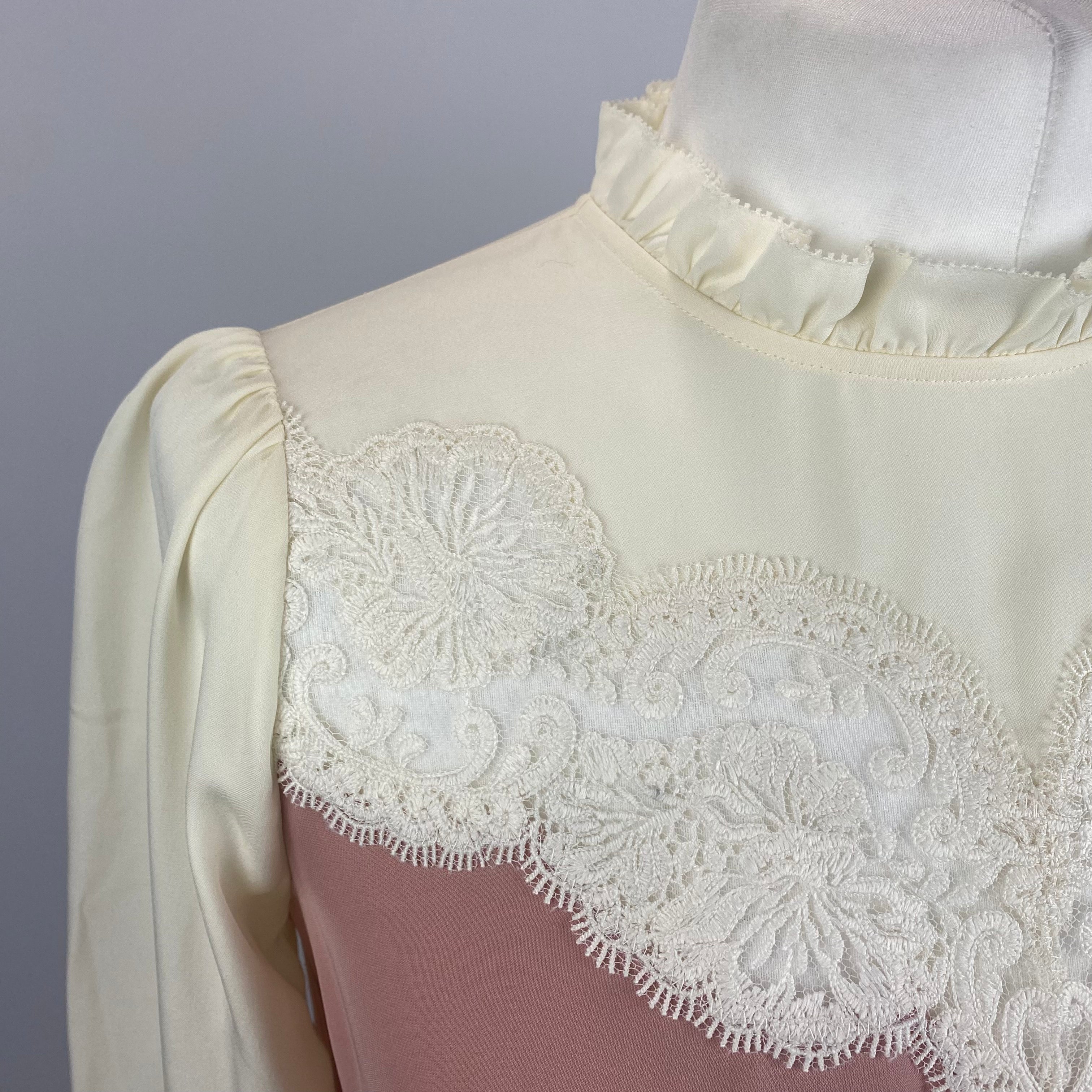 Me&Em Dusty Pink Silk & Cream Lace Blouse XXS