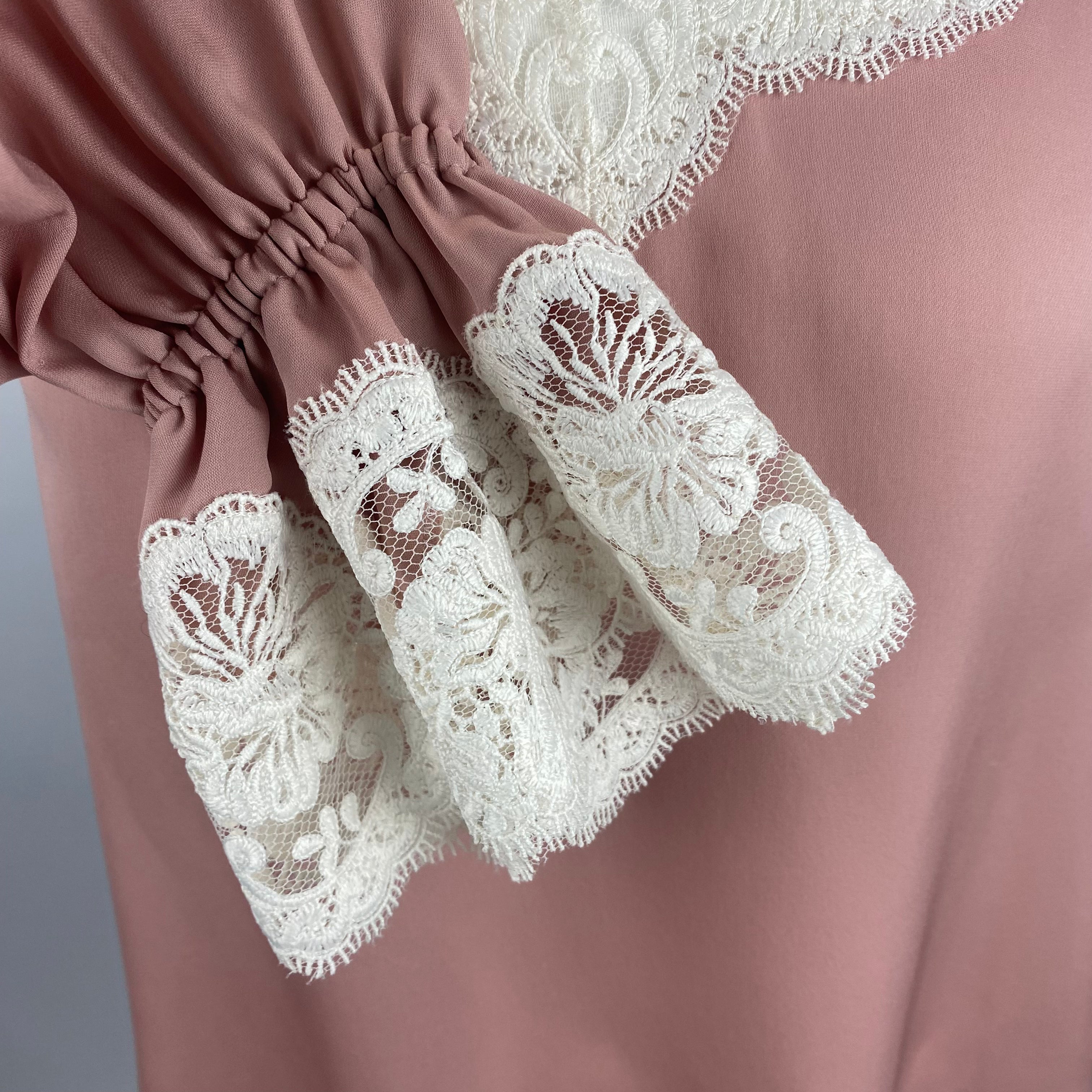 Me&Em Dusty Pink Silk & Cream Lace Blouse XXS