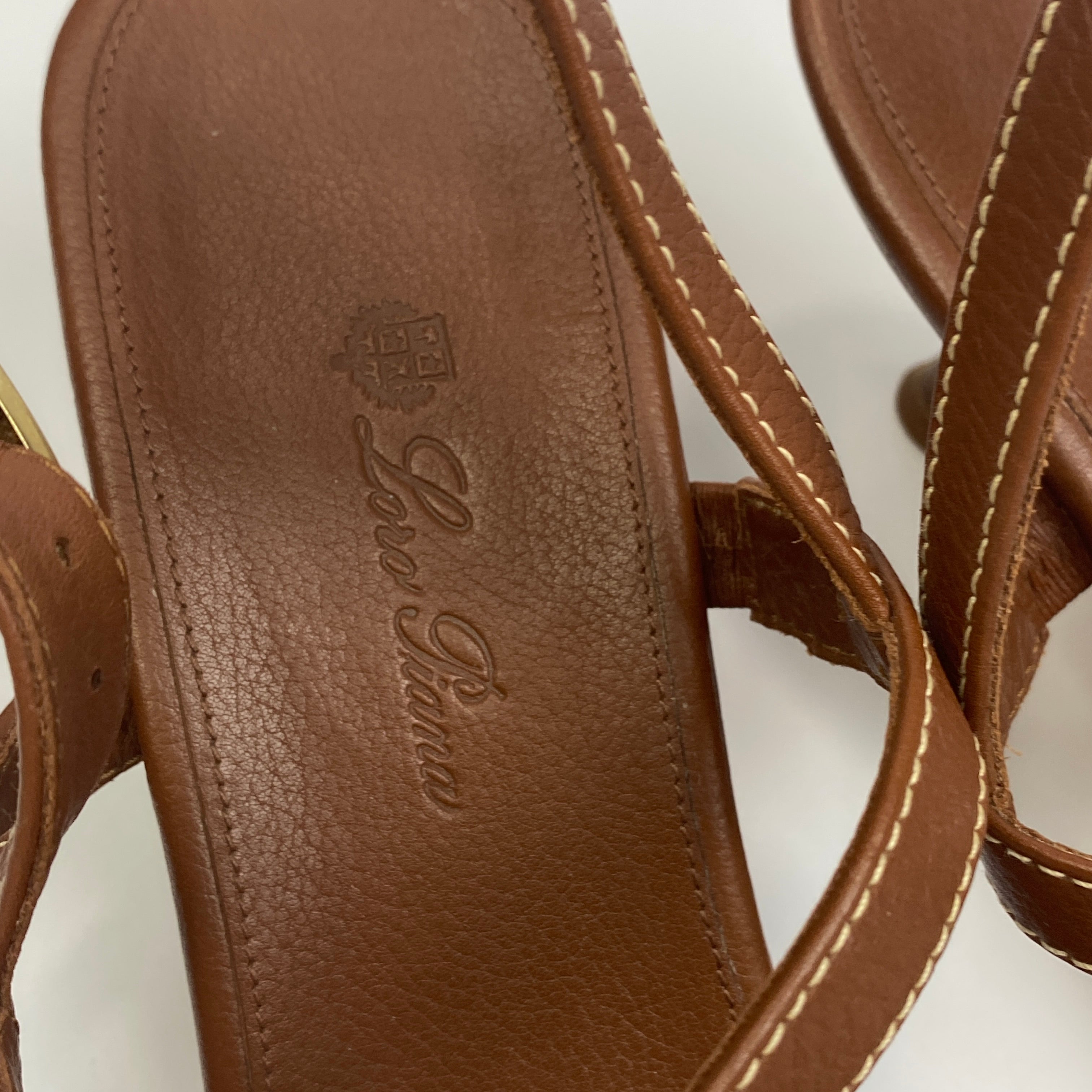 Loro Piana Brown Leather T-Bar Sandal 40
