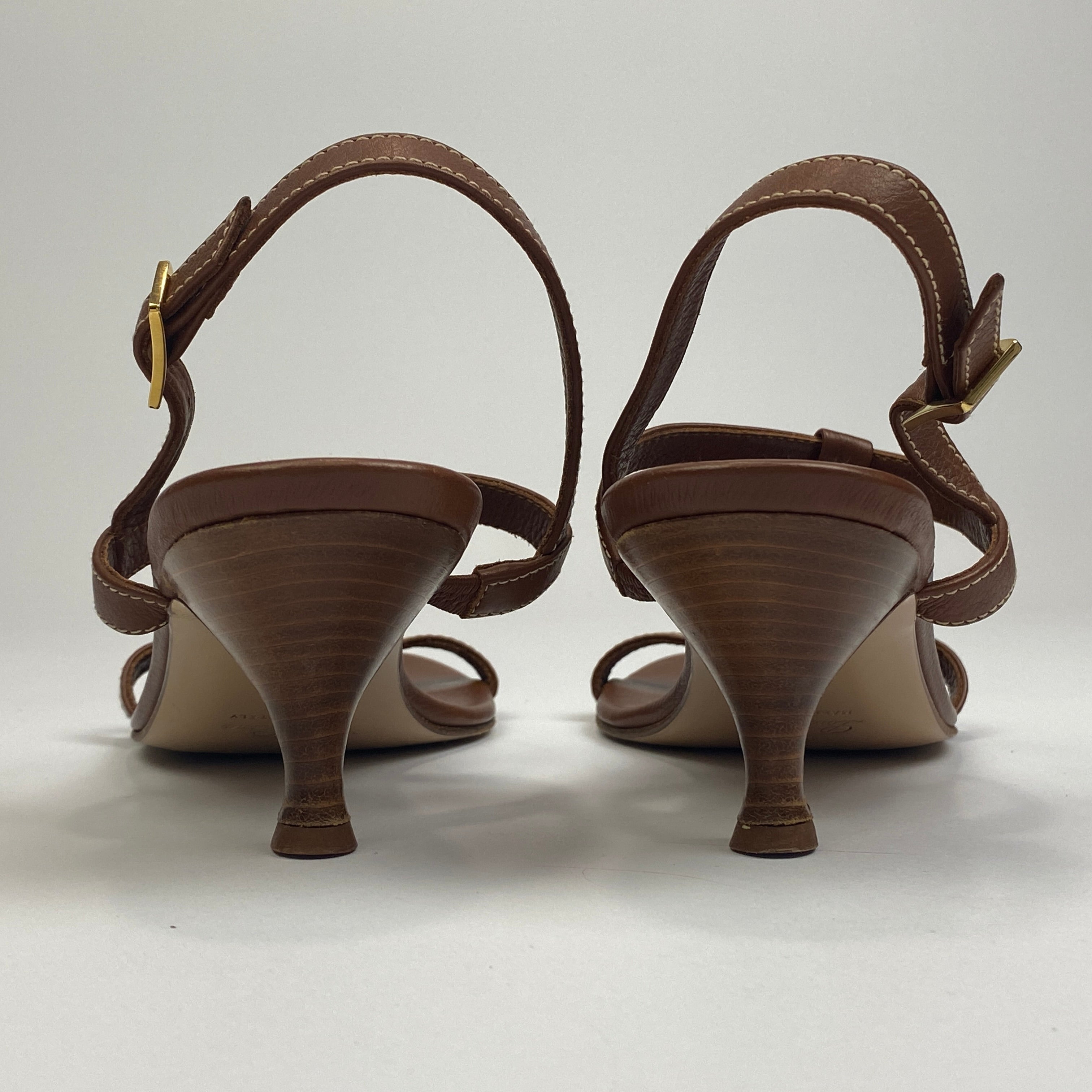 Loro Piana £685 Brown T-Bar Kitten Heels 40
