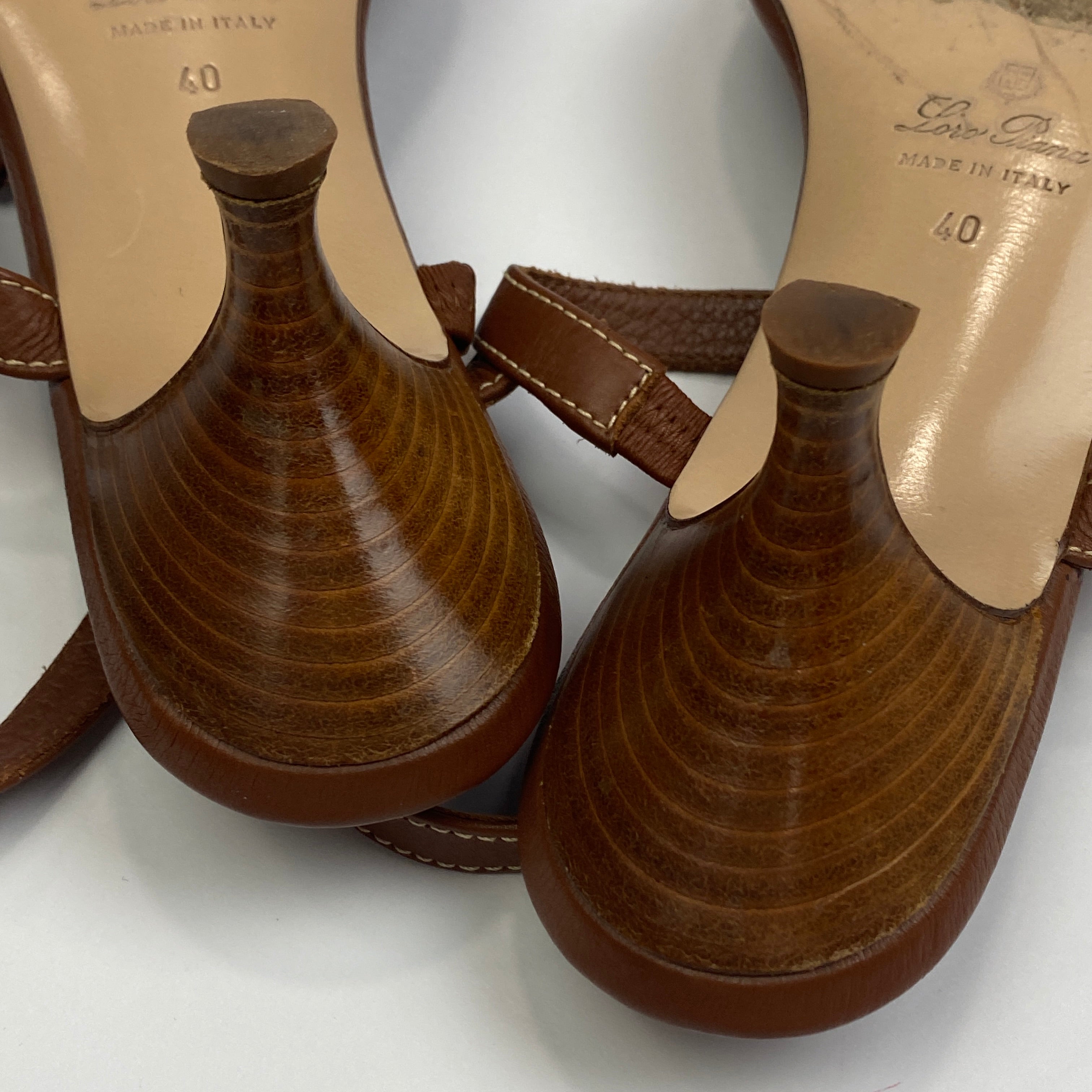 Loro Piana Brown Leather T-Bar Sandal 40