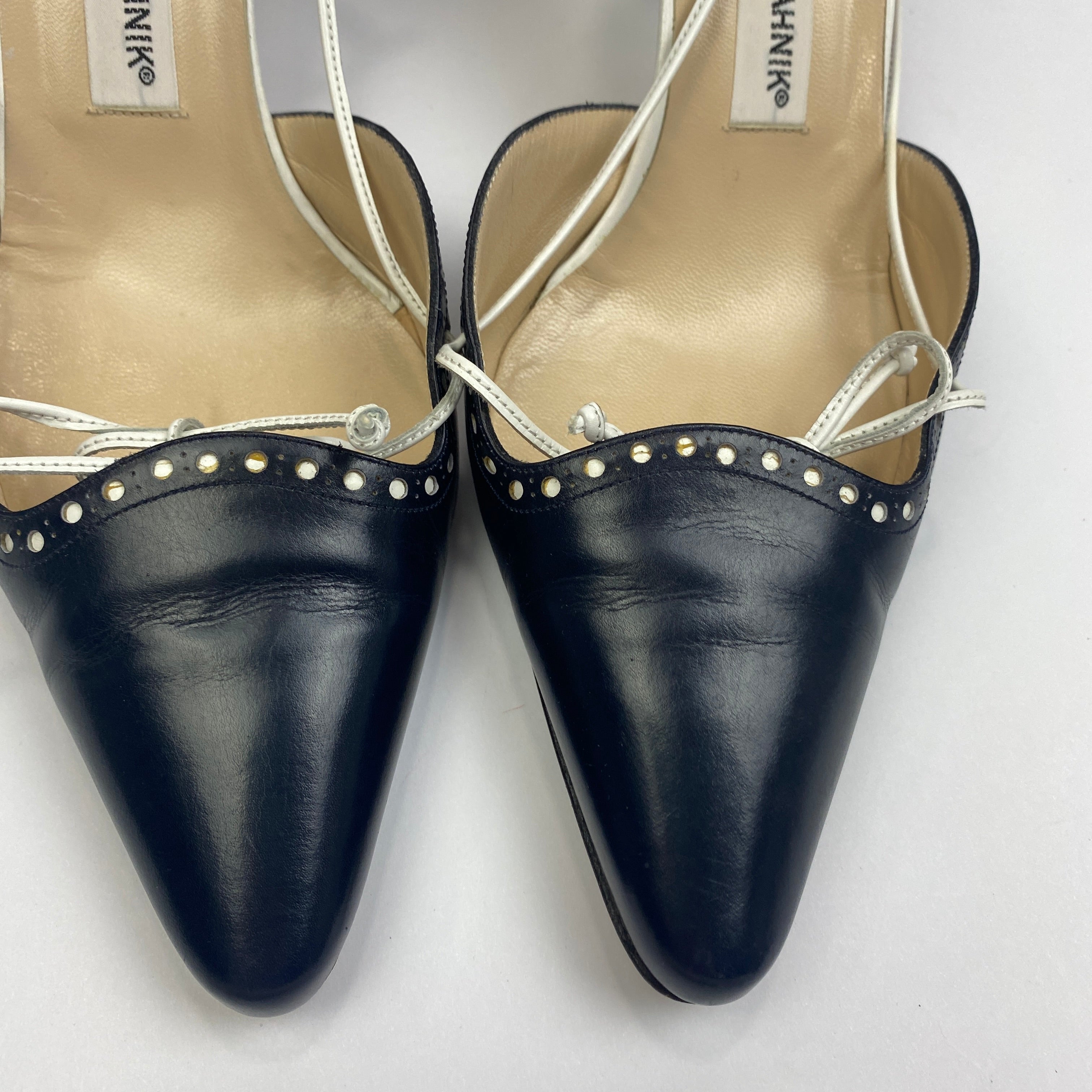 Manolo Blahnik Navy Bow Sling Backs 39.5