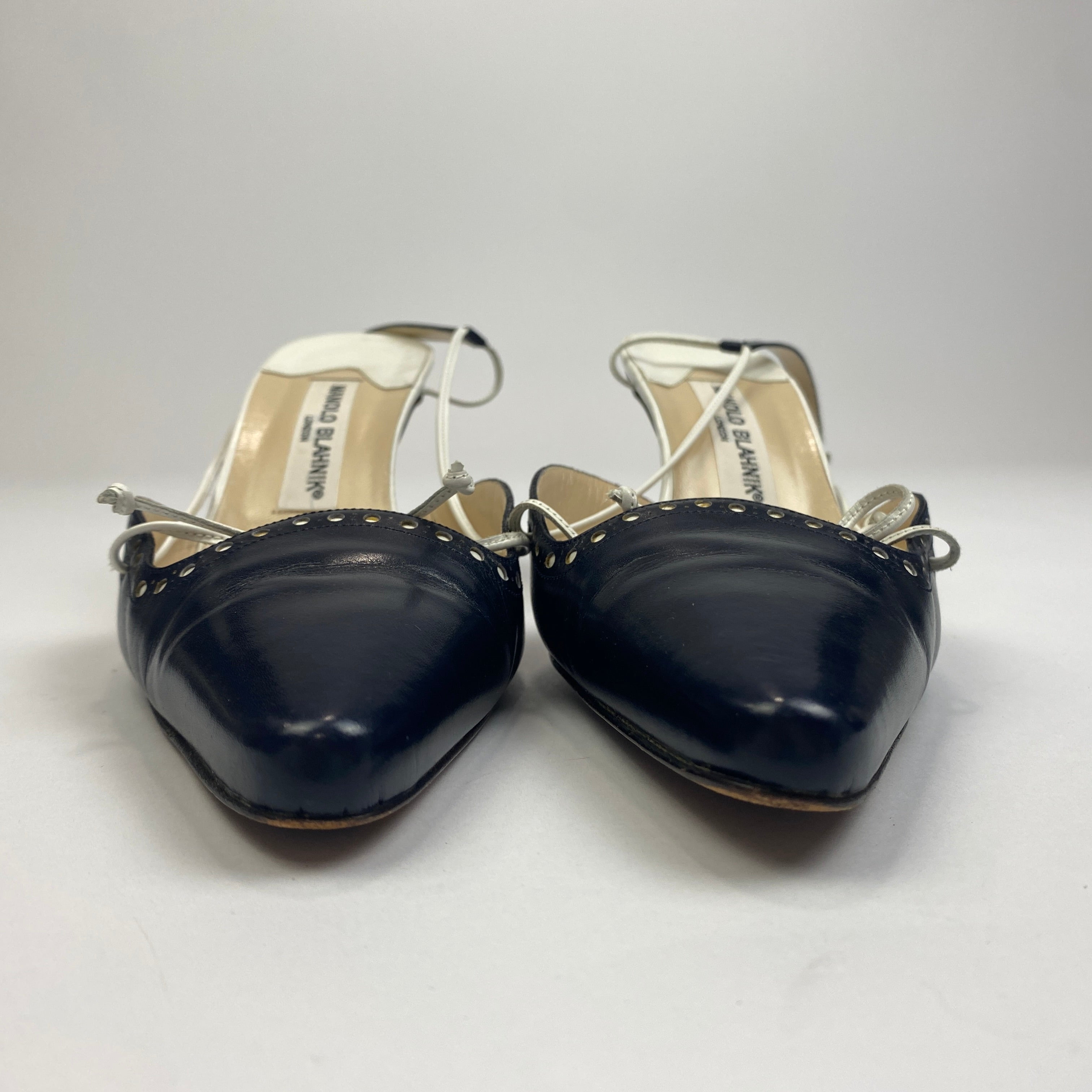 Manolo Blahnik Navy Bow Detail Slingbacks 39.5