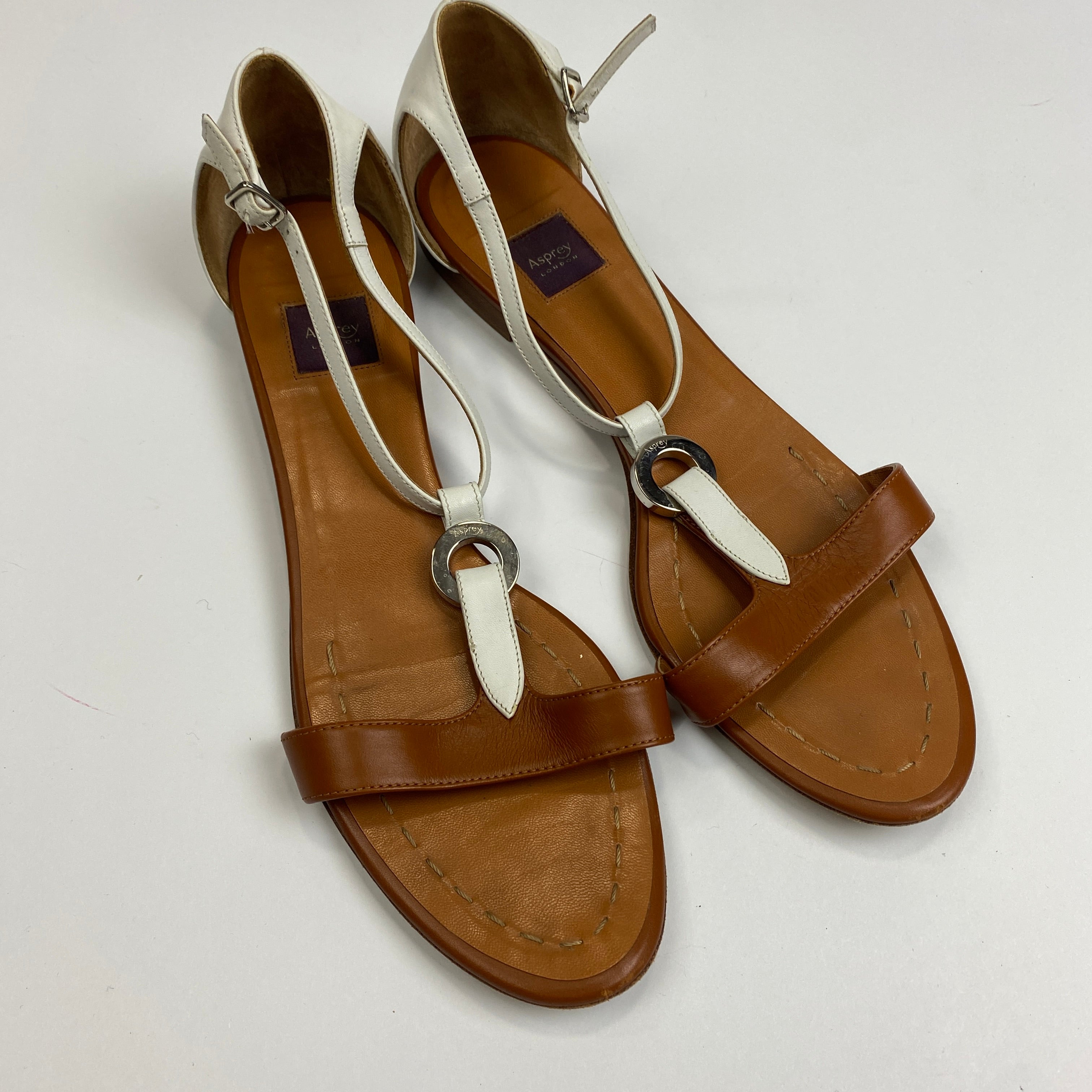 Aspinal Of London T Bar Brown White Sandals 39.5
