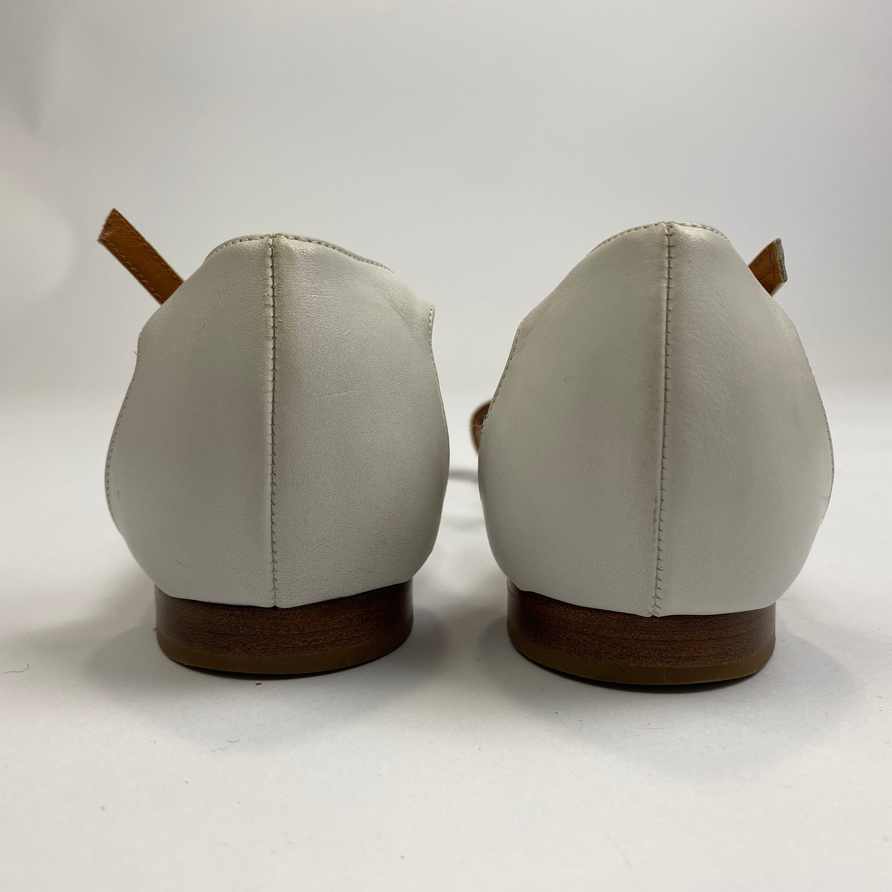 Asprey Tan & White Flat T-Bar Sandals 39.5
