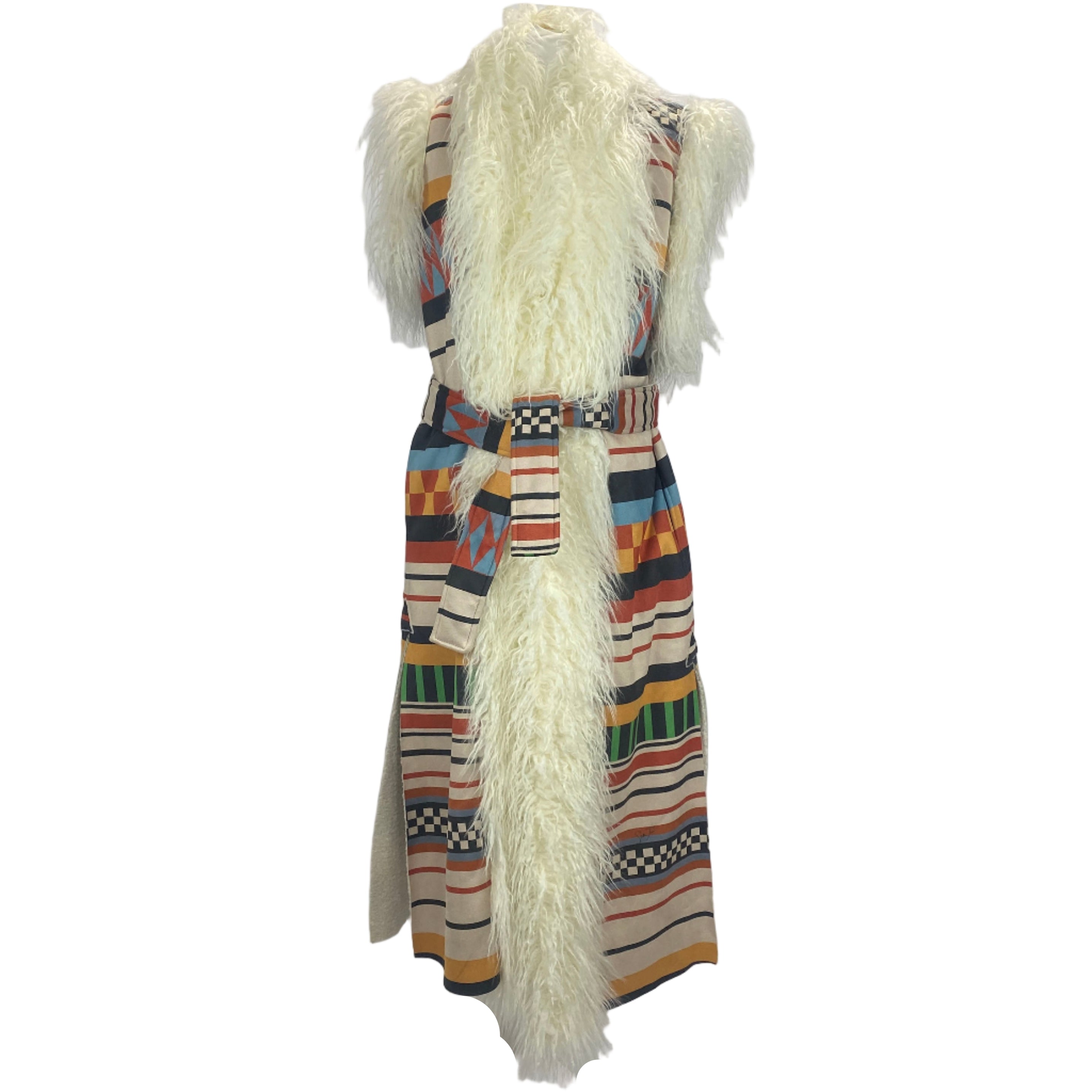 Stella Jean £1100 Geometric Faux Fur Longline Gilet S/M