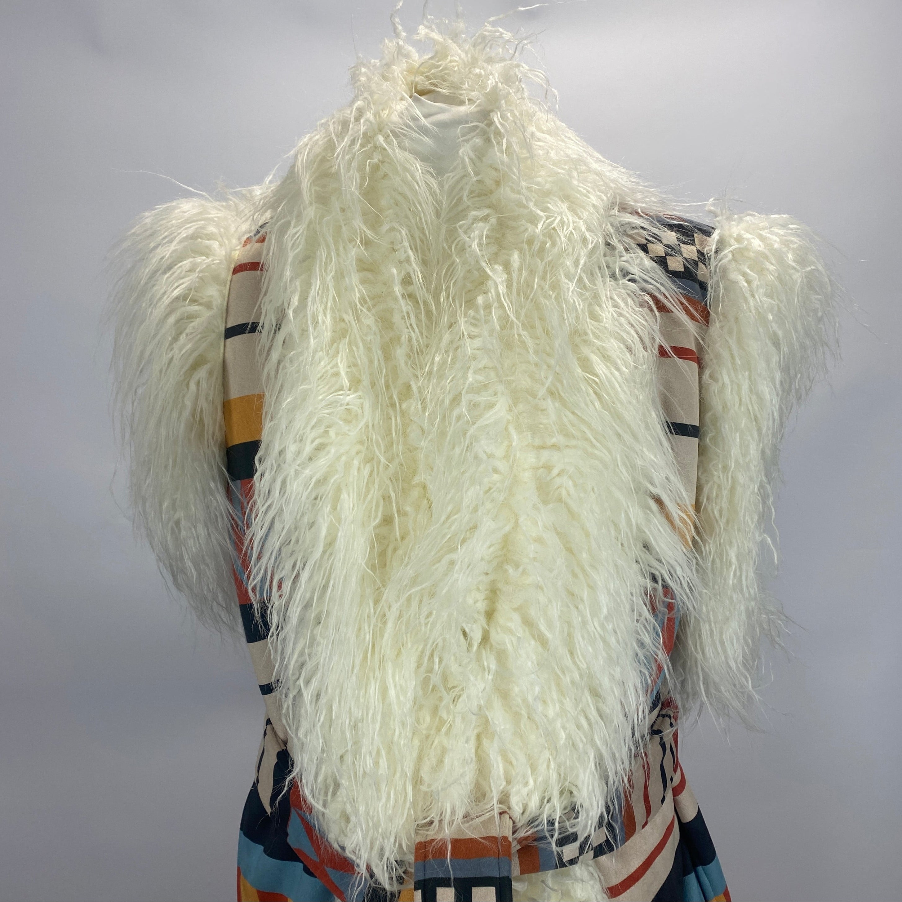 Stella Jean £1100 Geometric Faux Fur Longline Gilet S/M